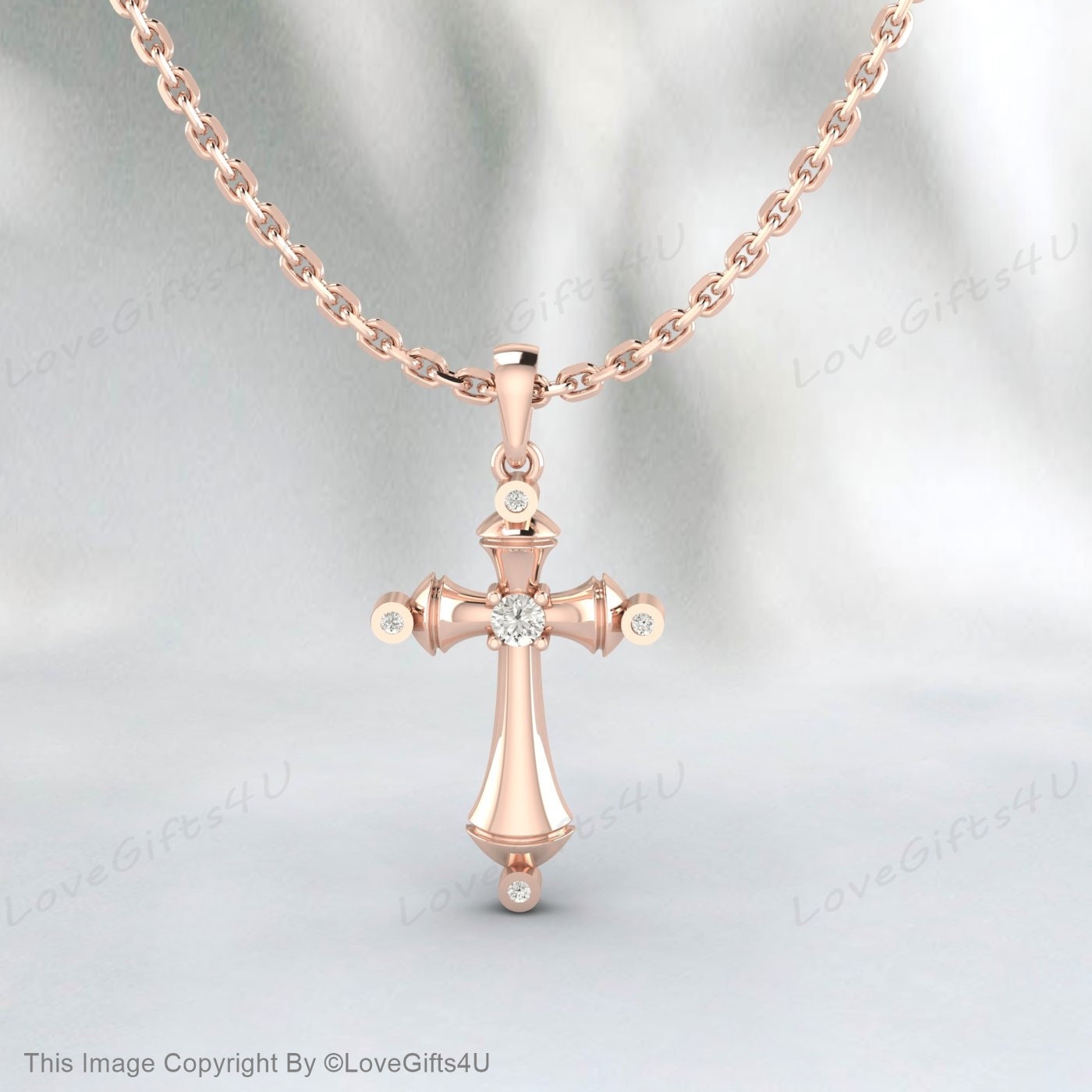 925 Sterling Silver Small Simulated Diamond Cross Pendant Necklace Minimalist Diamond Cross for Woman or Child Gold Religious Jewelry