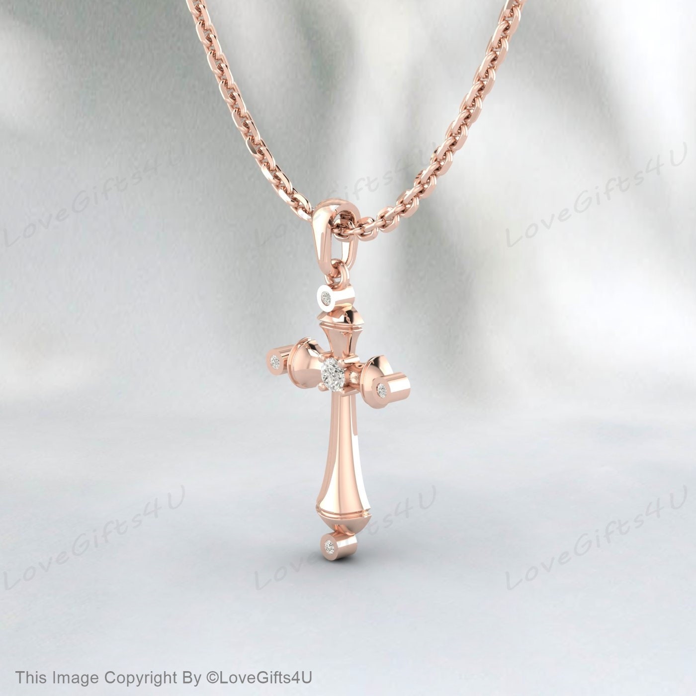 925 Sterling Silver Small Simulated Diamond Cross Pendant Necklace Minimalist Diamond Cross for Woman or Child Gold Religious Jewelry