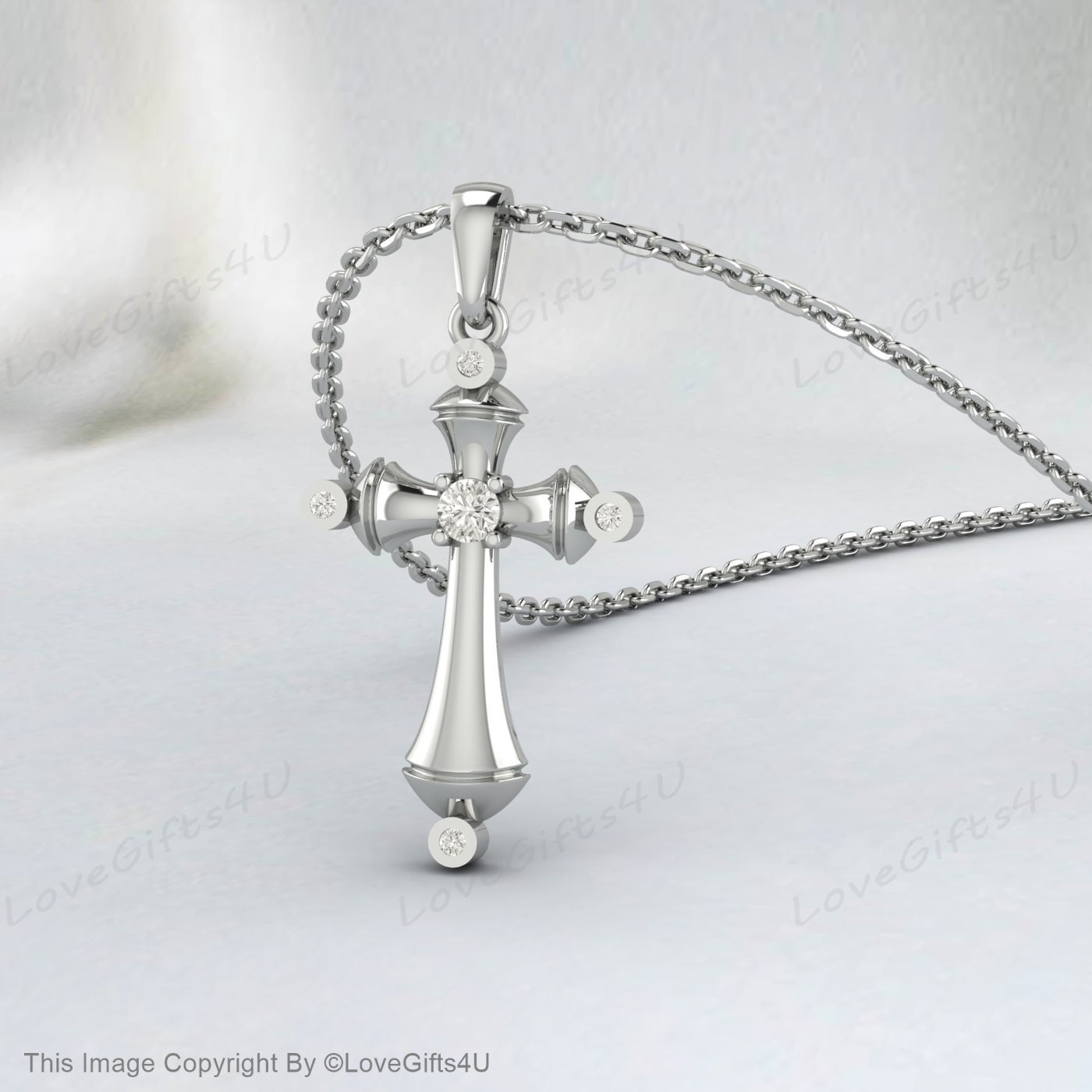 925 Sterling Silver Small Simulated Diamond Cross Pendant Necklace Minimalist Diamond Cross for Woman or Child Gold Religious Jewelry