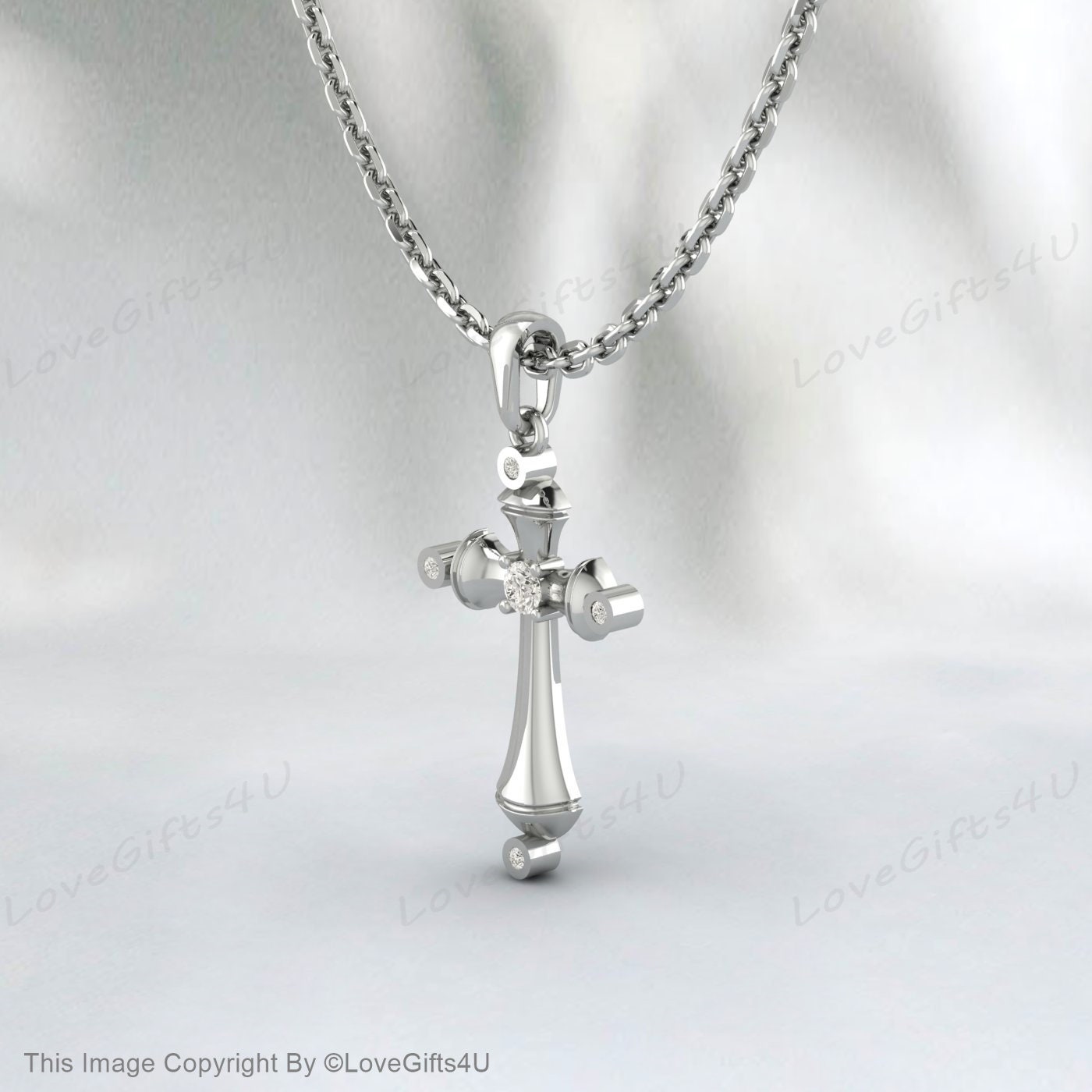 925 Sterling Silver Small Simulated Diamond Cross Pendant Necklace Minimalist Diamond Cross for Woman or Child Gold Religious Jewelry
