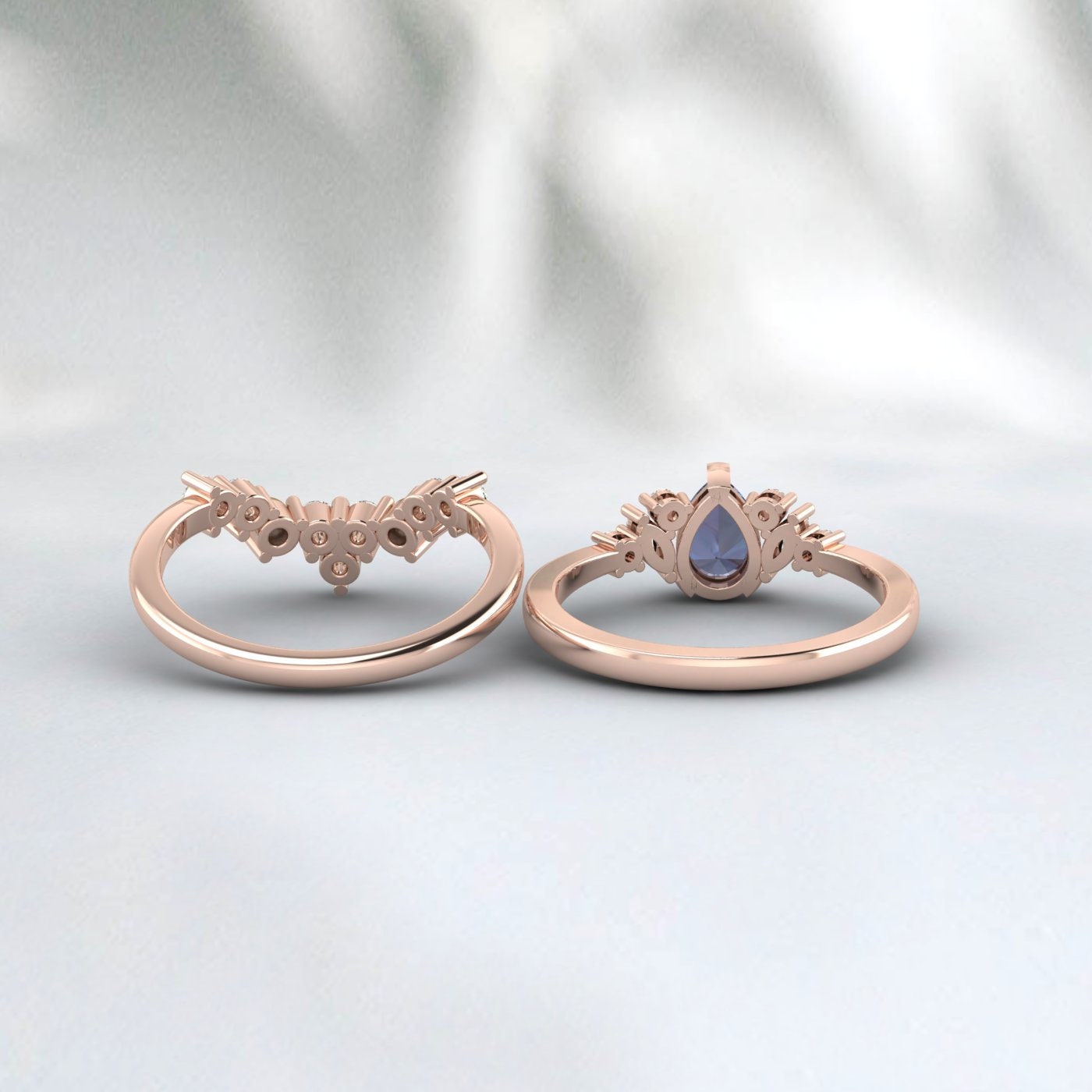 Vintage Alexandrite And Pearl Bridal Ring Set Pear Cut Art Deco Ring