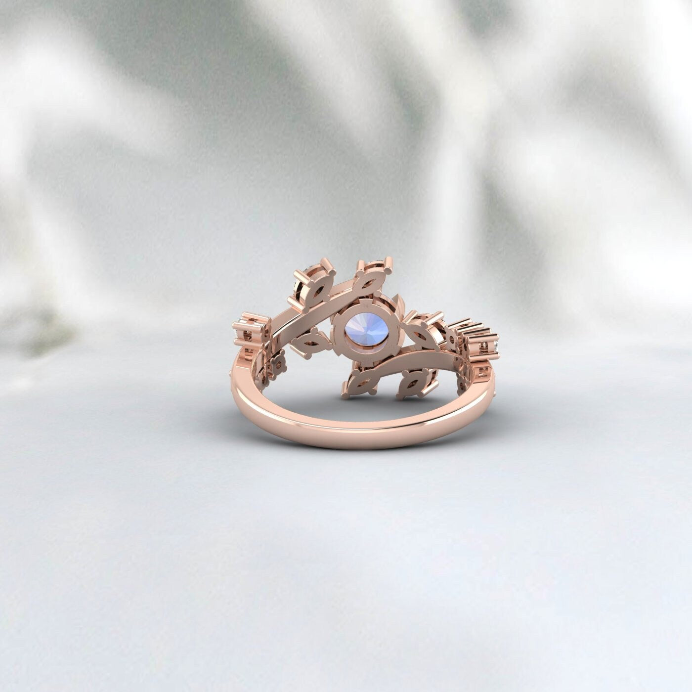 Moonstone Diamond Cluster leaf style ring Bridal Unique wedding Band