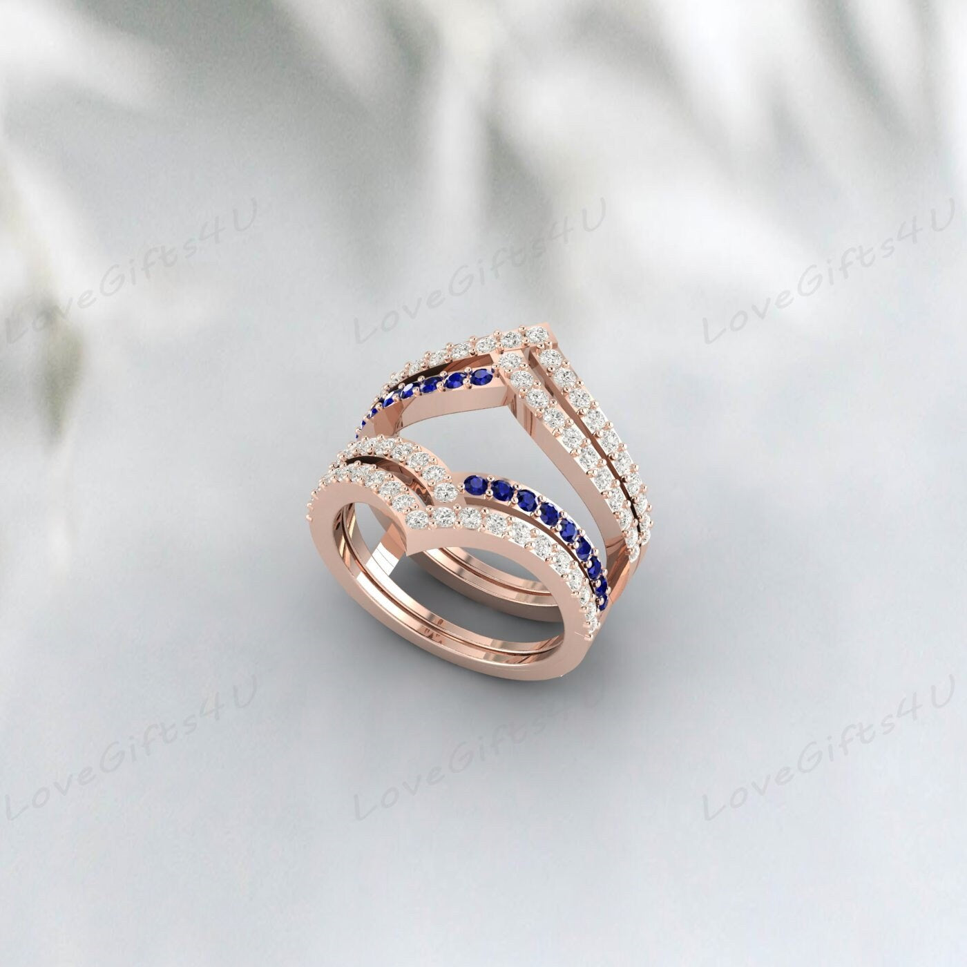 Bague de fiançailles rehausseur de mariage avec saphir bleu et couronne de diamants