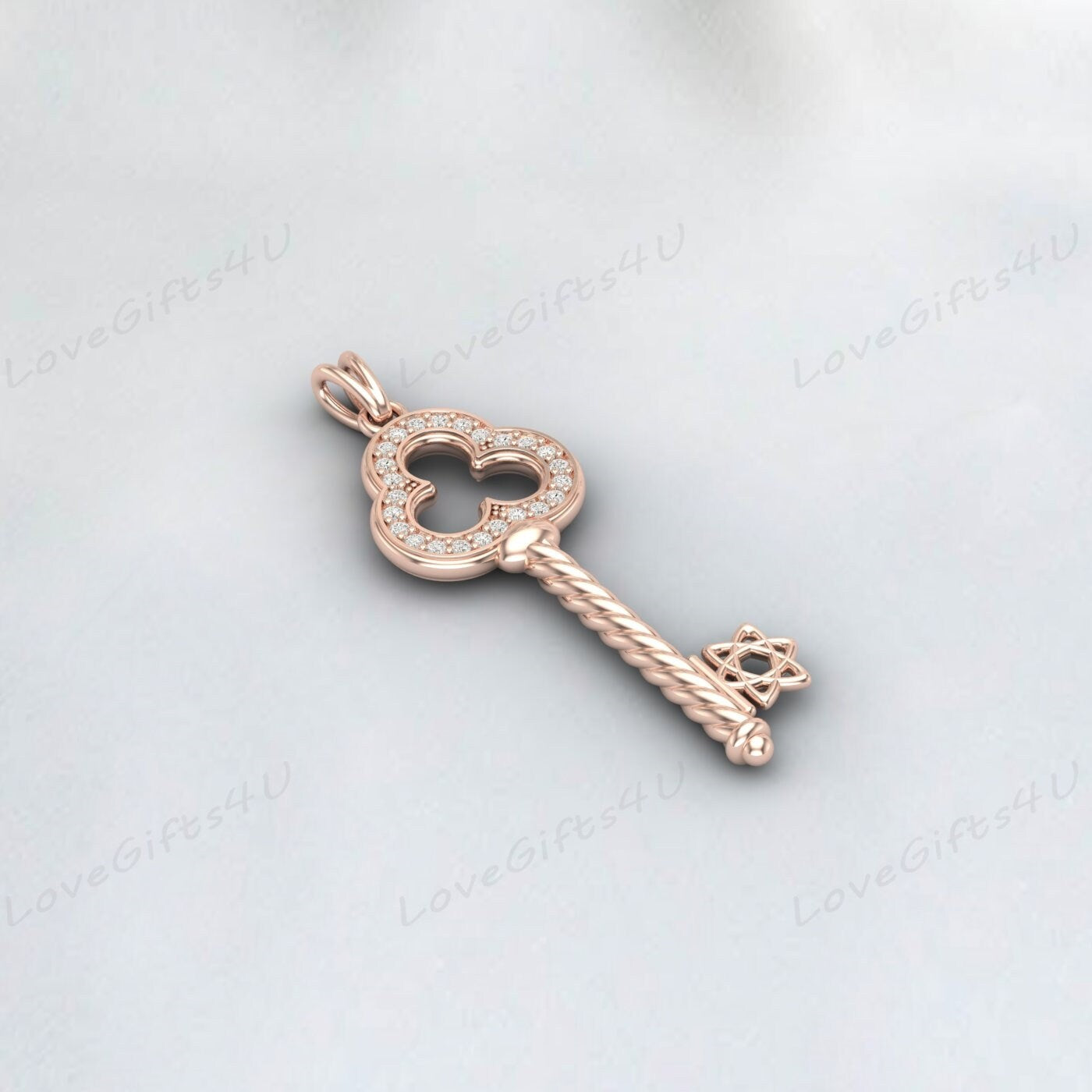 Diamond Key Pendant Necklace, 14k 18k 10k Solid Gold Diamond Key Charm Necklace, Valentines Day Gift for Wife, New Mom Gift for Mother