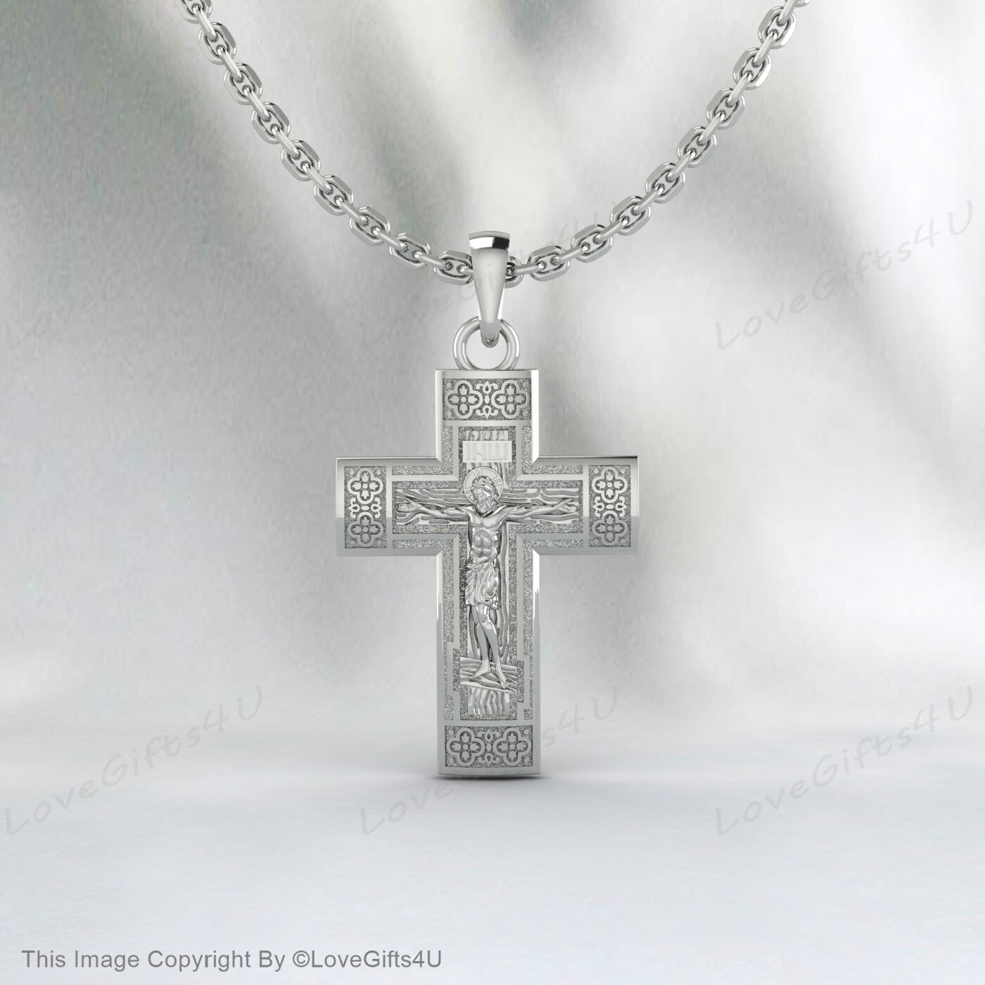 Handmade Silver Jesus Crucifix Necklace,3D Jesus Relief Cross Savior Pendant,Engraved Jesus Religious Charm,Silver Man Necklace,Gift For Men