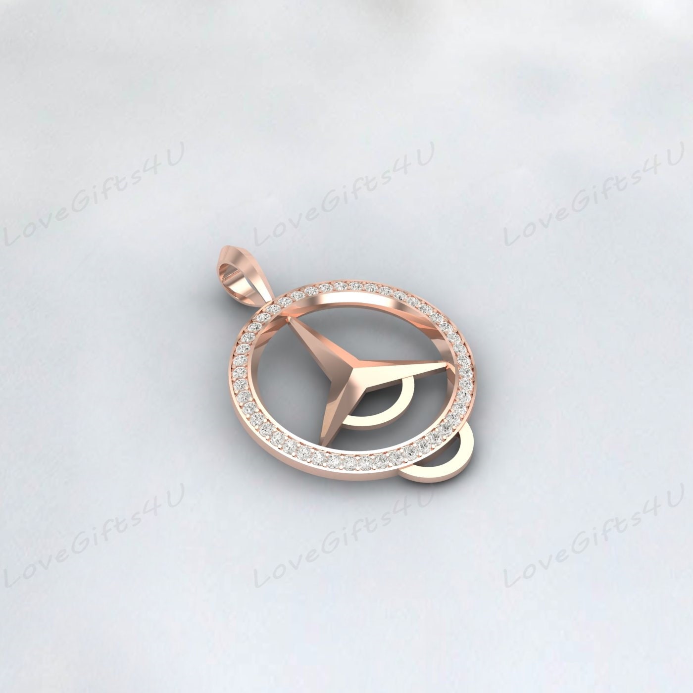 925 Sterling Silver Diamond Cut Mercedes Benz Emblem Pendant Reversable, Mercedes Charm Necklace, Simulated Diamond Pendant, Gift For Friend