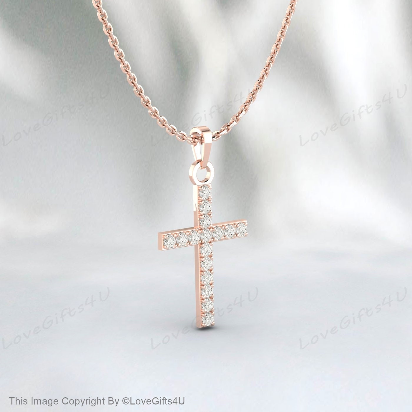 Cross Necklace, Diamond Cross Necklace, Cross pendant, 14k Gold Diamond Cross, Dainty Diamond Cross, Baptism Gift, Communion, Christmas Gift