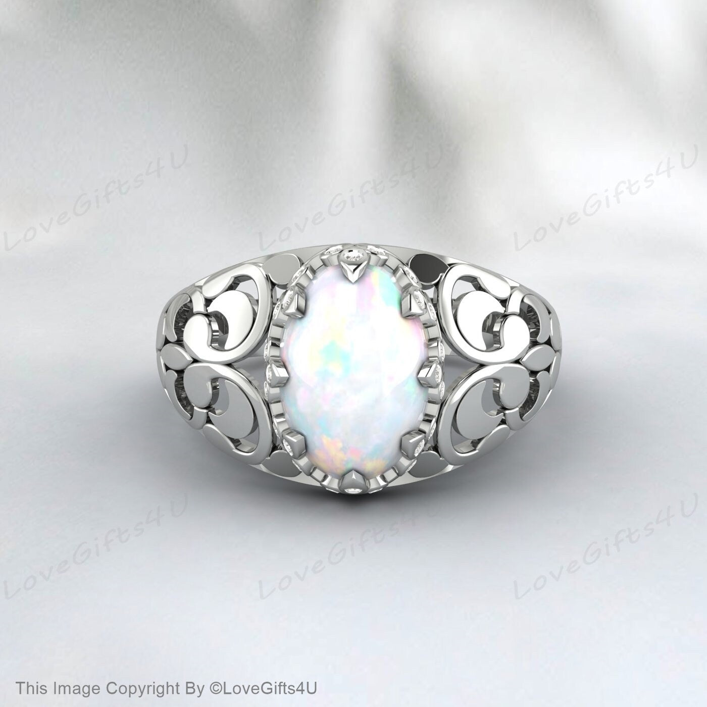 Weißer Opalring, handgefertigter Ring für Männer und Frauen, Jahrestagsgeschenk