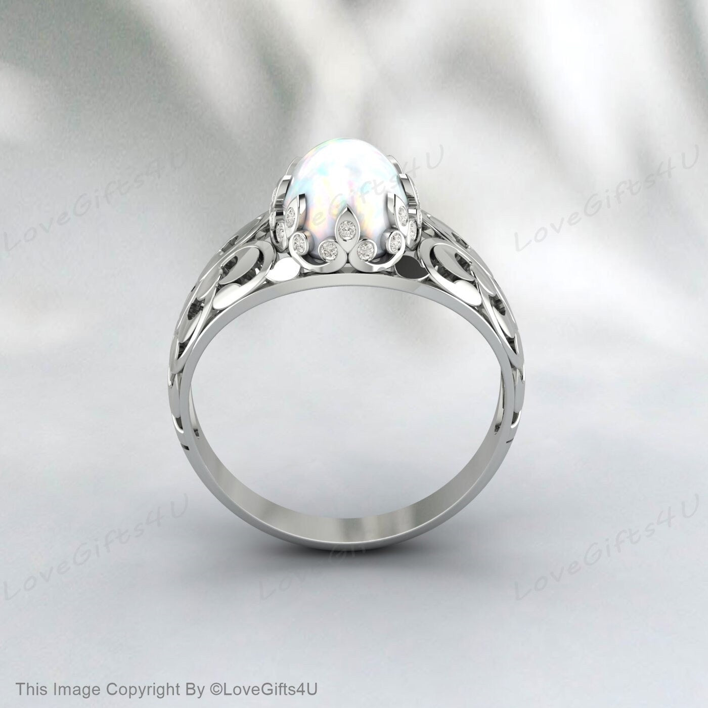 Weißer Opalring, handgefertigter Ring für Männer und Frauen, Jahrestagsgeschenk