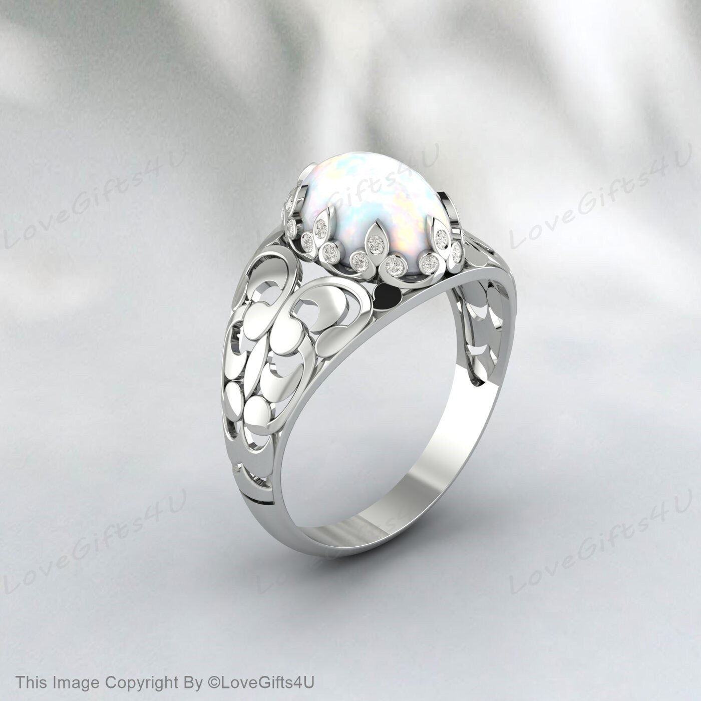 Weißer Opalring, handgefertigter Ring für Männer und Frauen, Jahrestagsgeschenk