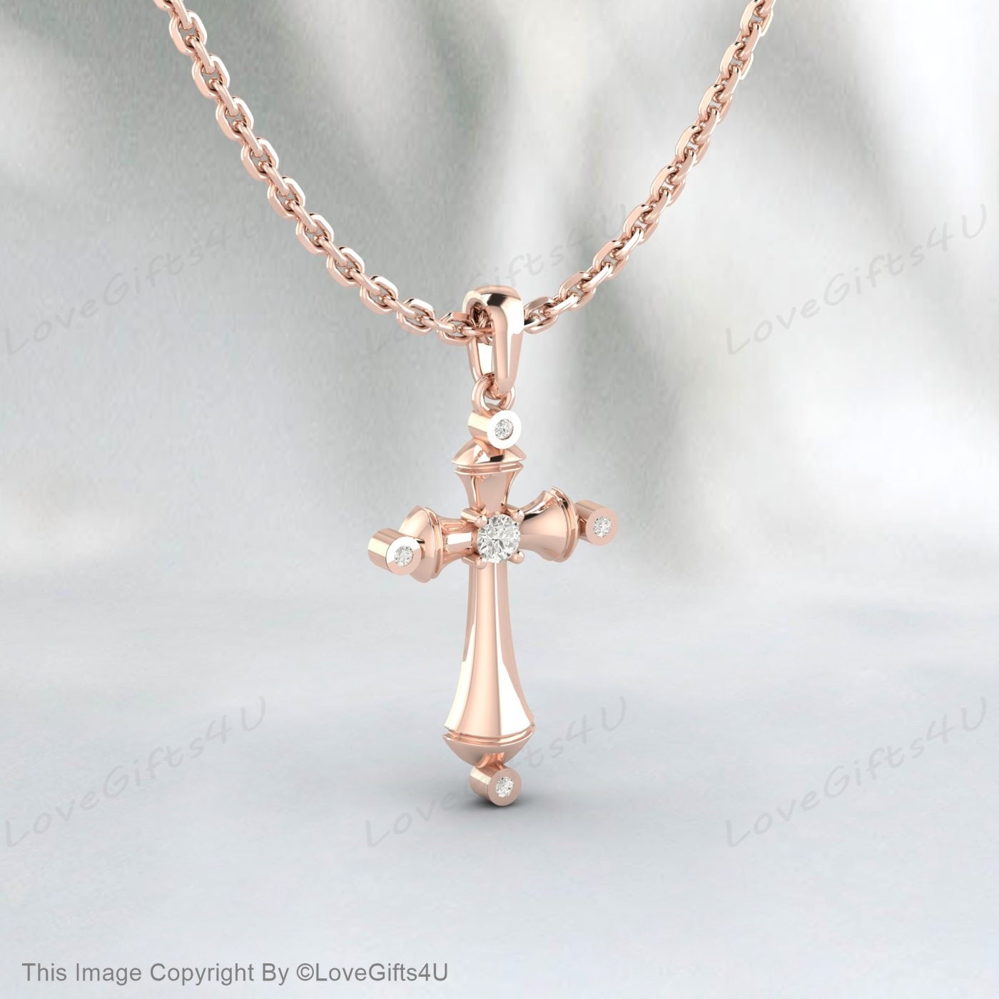 925 Sterling Silver Small Simulated Diamond Cross Pendant Necklace Minimalist Diamond Cross for Woman or Child Gold Religious Jewelry