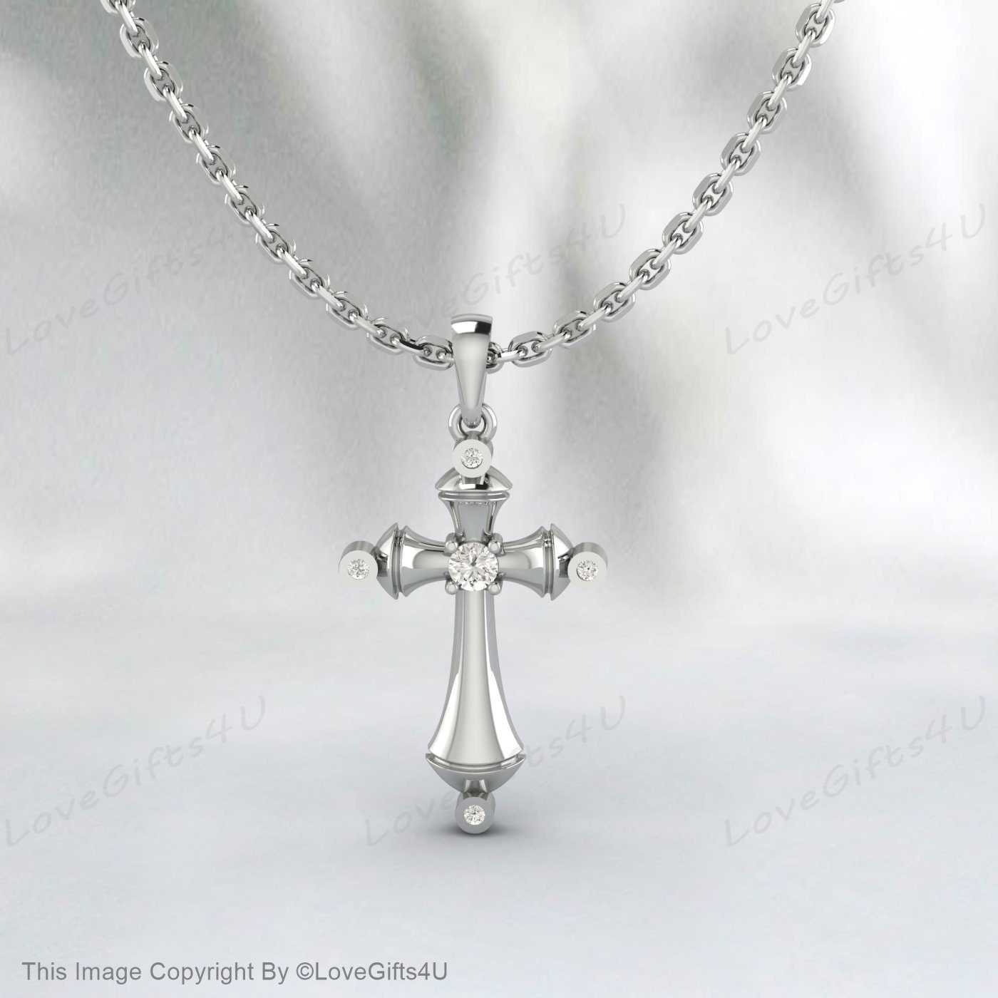 925 Sterling Silver Small Simulated Diamond Cross Pendant Necklace Minimalist Diamond Cross for Woman or Child Gold Religious Jewelry