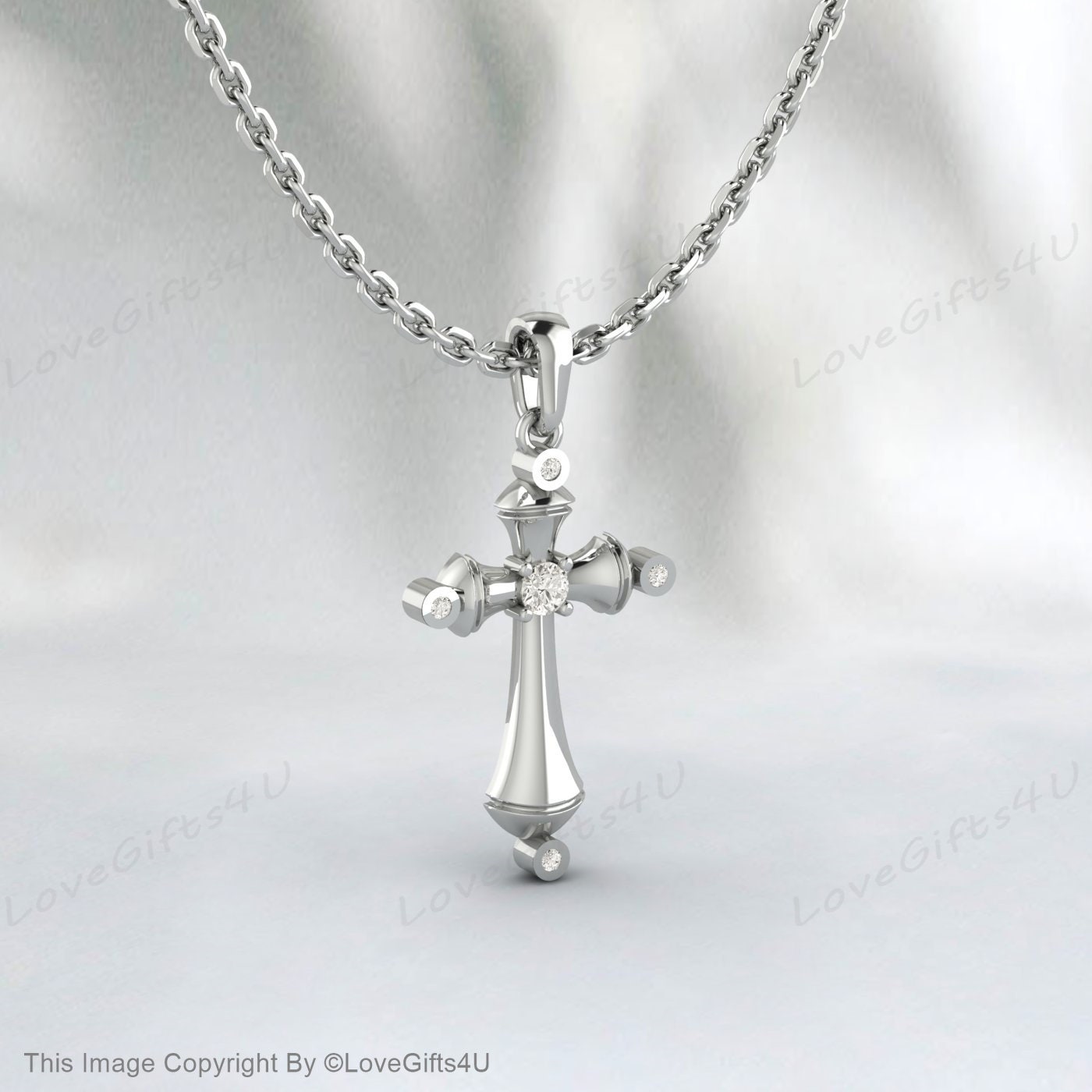 925 Sterling Silver Small Simulated Diamond Cross Pendant Necklace Minimalist Diamond Cross for Woman or Child Gold Religious Jewelry