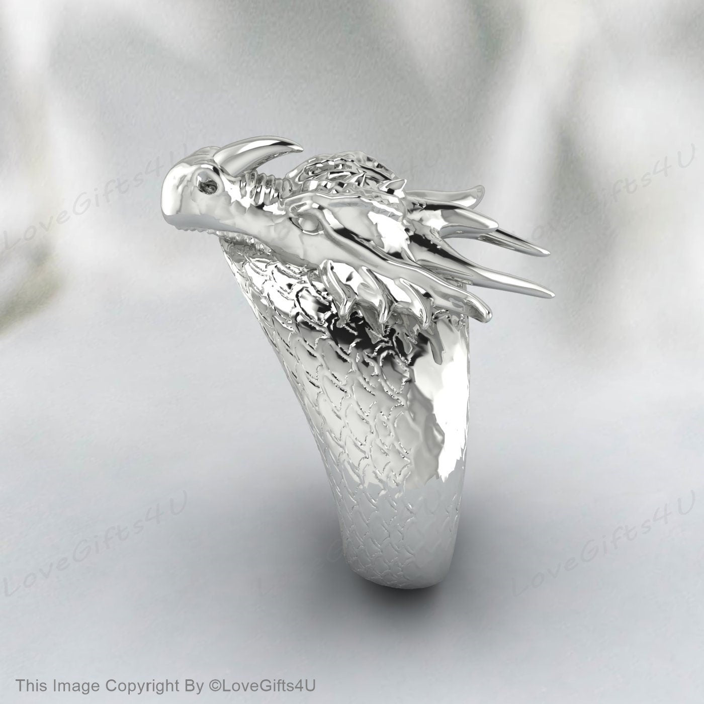 Handmade Rhino Head Ring Silver Rhinoceros Animal Ring Mens Jewelry