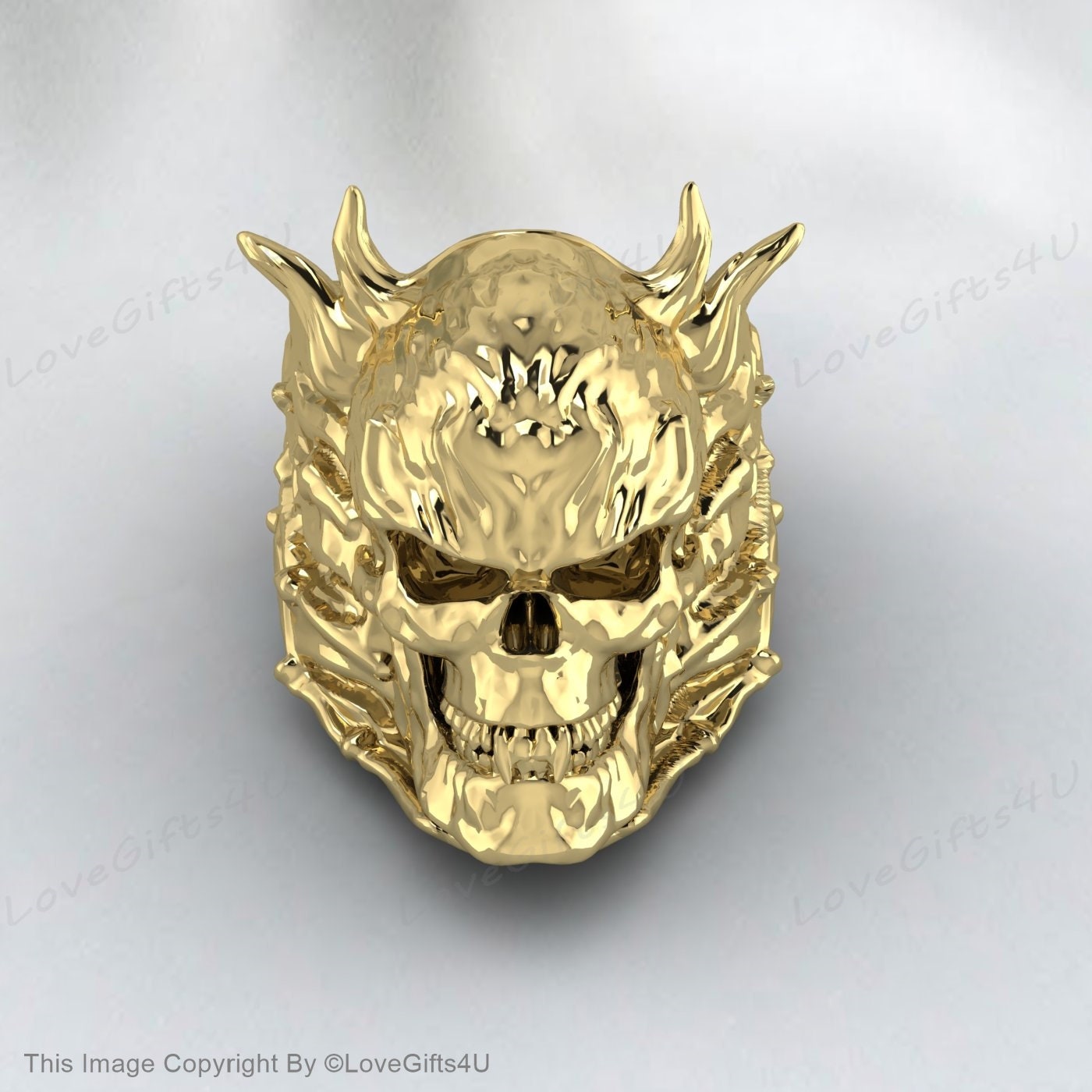 Silver Oni Men Ring Traditional Japanese Spiritual Monster Demon Ring