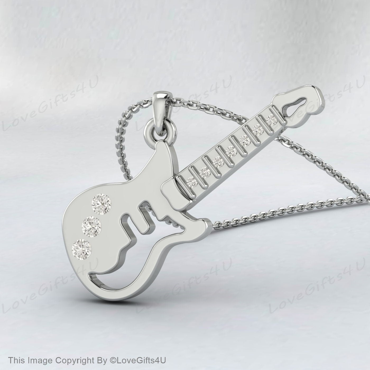 Children's Gold Necklace, Diamond Guitar Necklace, Recycled Silver Kids Jewelry, Guitar Charm, Guitar Necklace for Kids, Guitar Pendant