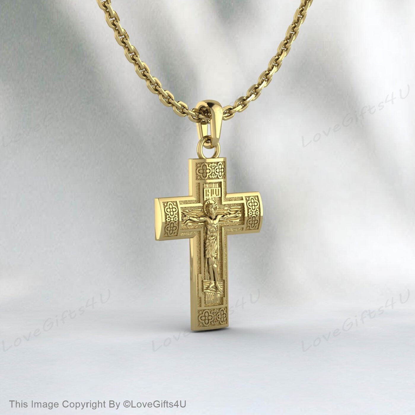 Handmade Silver Jesus Crucifix Necklace,3D Jesus Relief Cross Savior Pendant,Engraved Jesus Religious Charm,Silver Man Necklace,Gift For Men