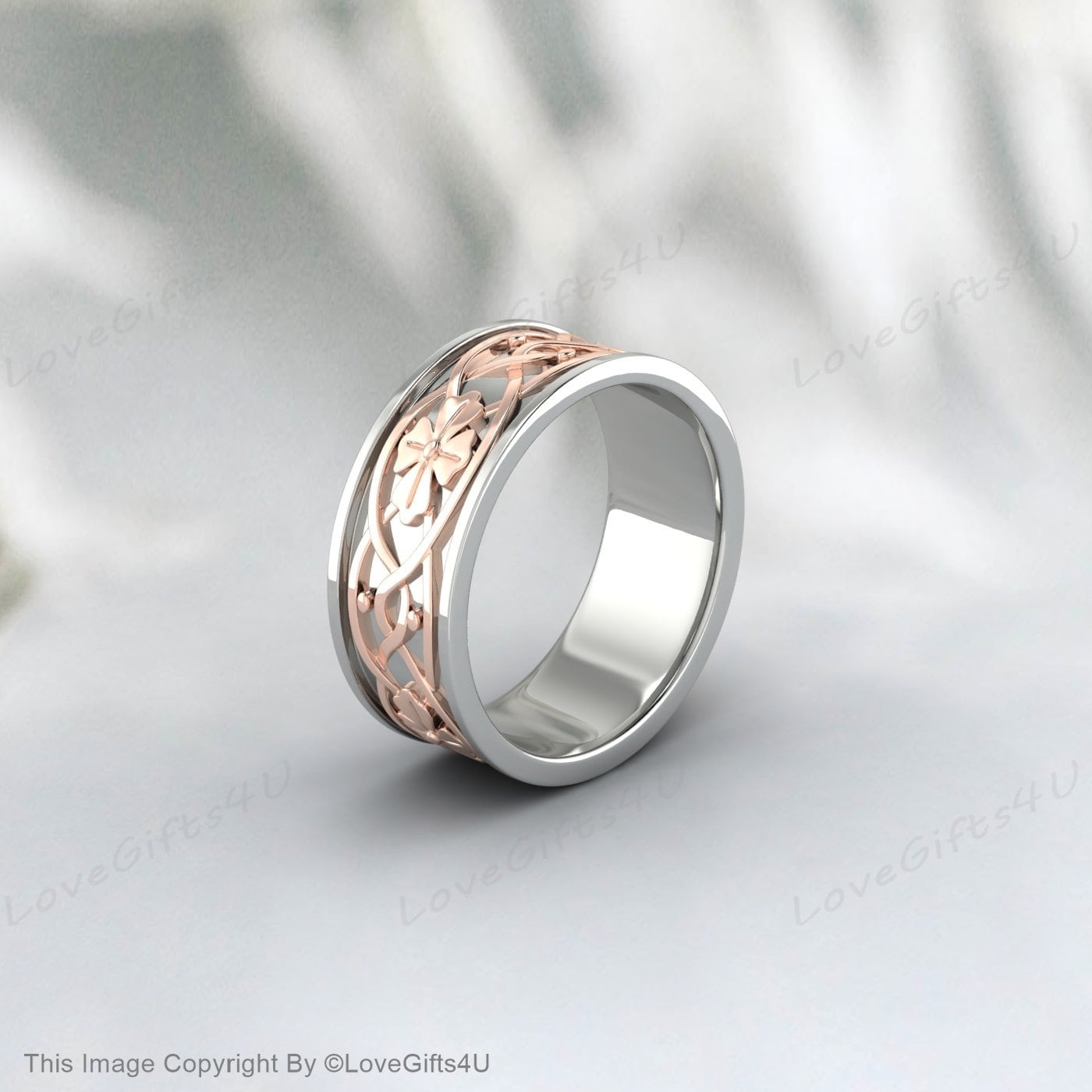 Leaves Motifs Handmade Silver Wedding Band Nature Engagement Ring