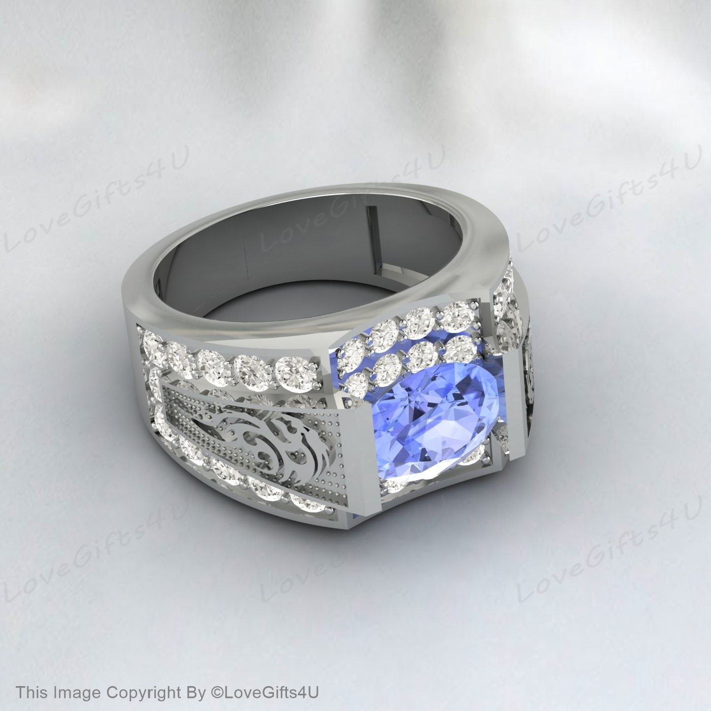 Tanzanite Engagement Ring Sterling Silver 925 | Oval Blue December Birthstone Promise