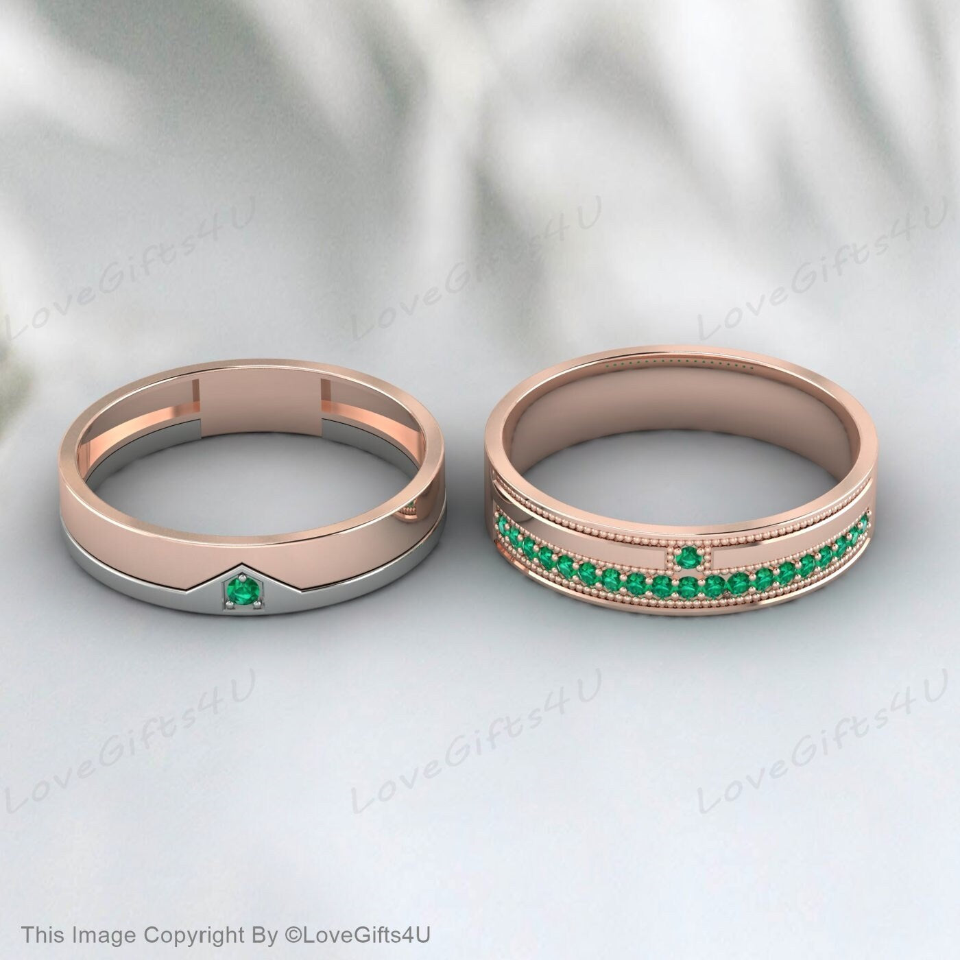 Green Emerald Couples Ring Set For Couples Wedding Bands His And Hers