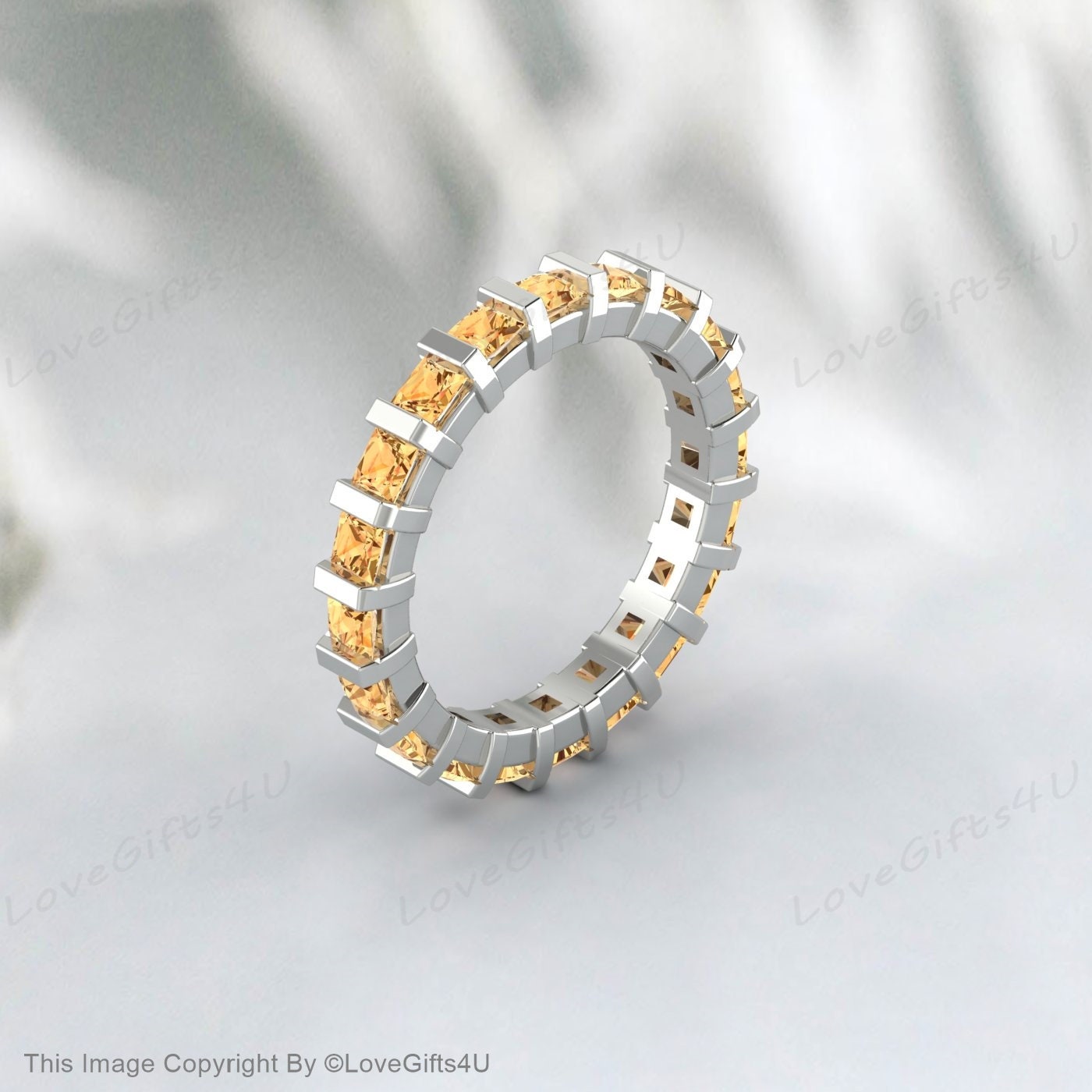 Princess Cut Citrine Full Eternity Wedding Band Anniversary Gift