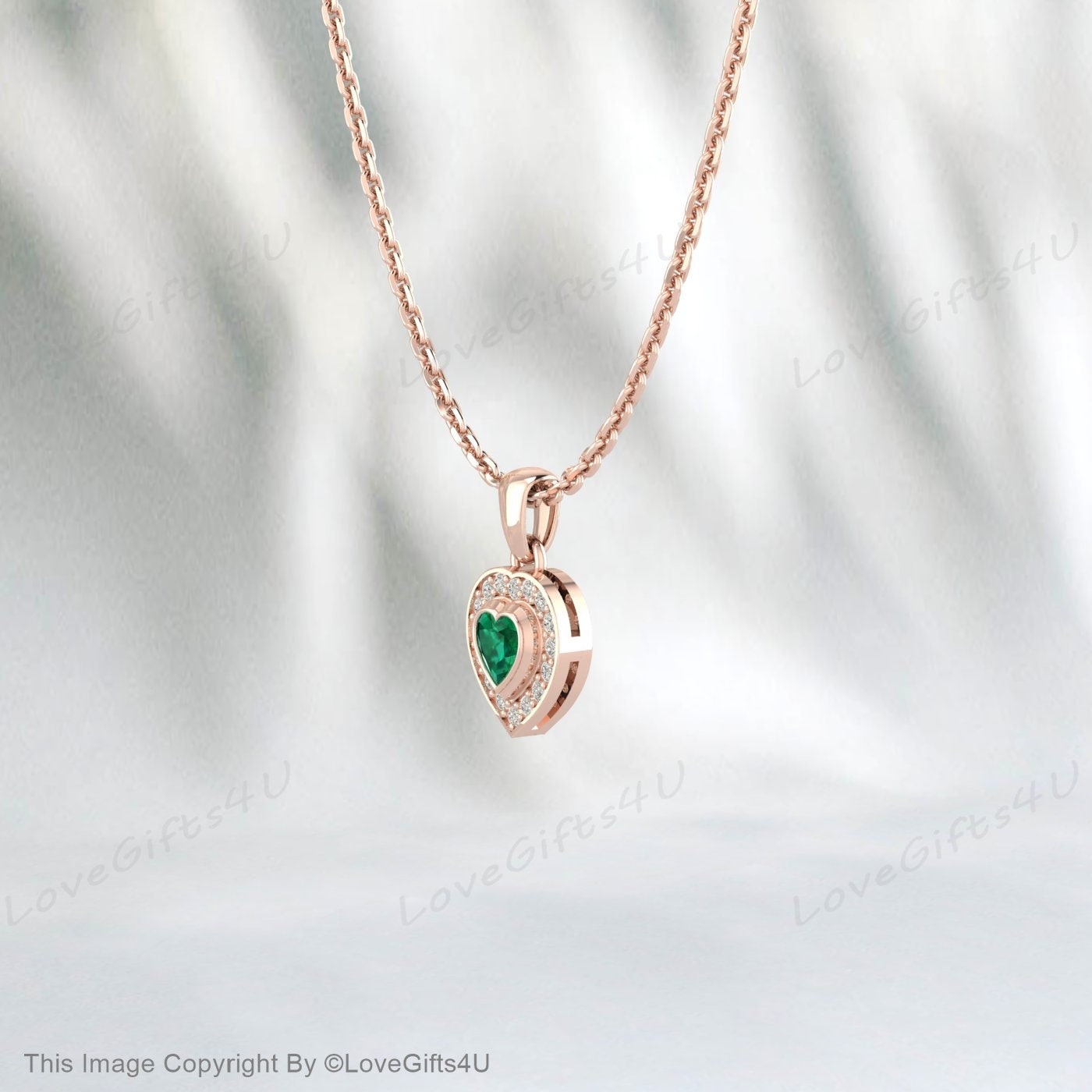 Heart shaped Emerald necklace, Heart cut Emerald pendant, Green Emerald Necklace, Green Heart Pendant, May Birthstone Gift