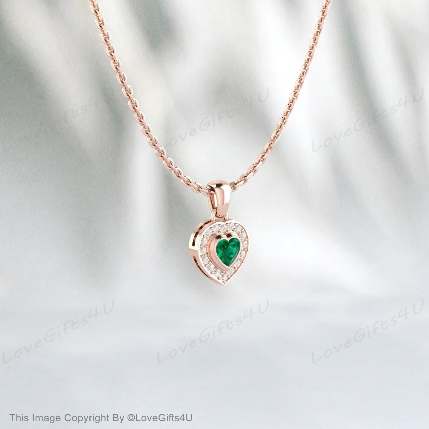 Heart shaped Emerald necklace, Heart cut Emerald pendant, Green Emerald Necklace, Green Heart Pendant, May Birthstone Gift