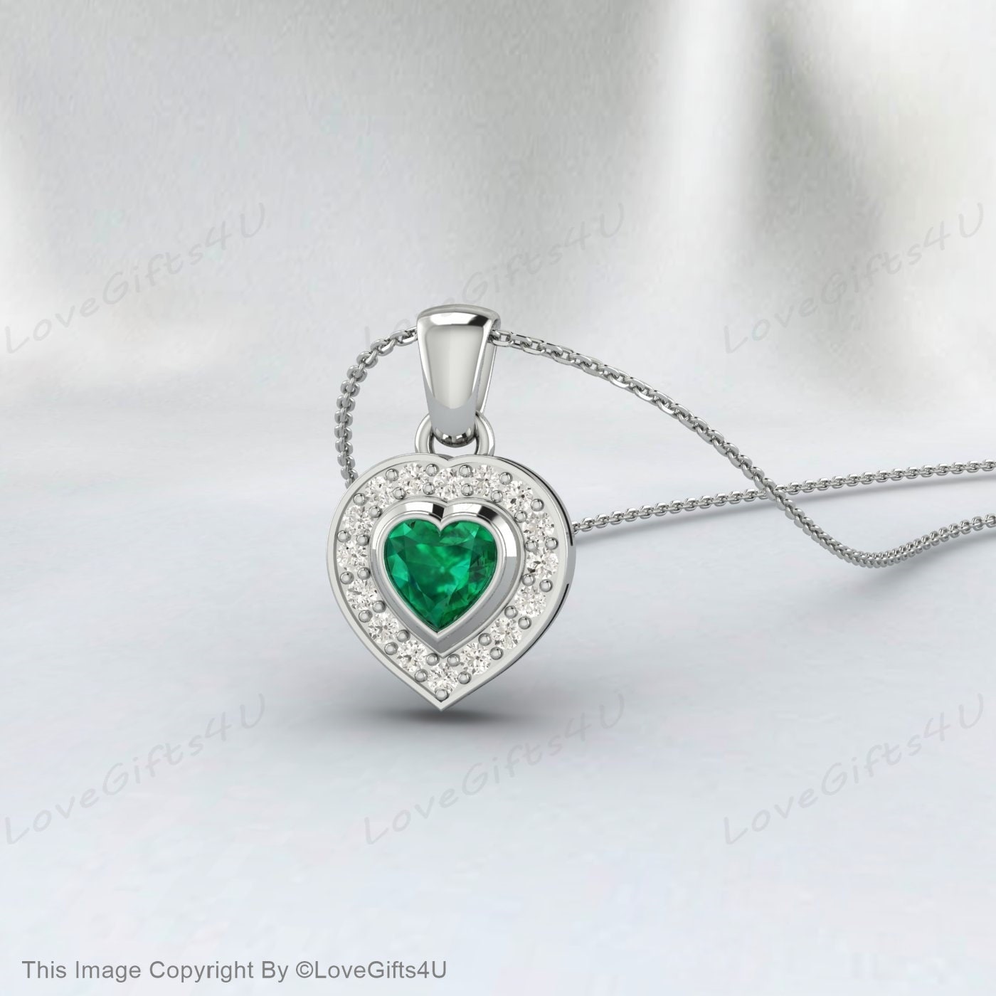 Heart shaped Emerald necklace, Heart cut Emerald pendant, Green Emerald Necklace, Green Heart Pendant, May Birthstone Gift