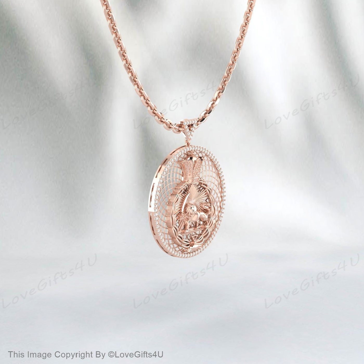 Loin and sun Pendant, Animal Necklace, Pahlavi dynasty pendant, 925 Sterling Silver pendent Persian Pahlavi Kingdom Leo Necklace