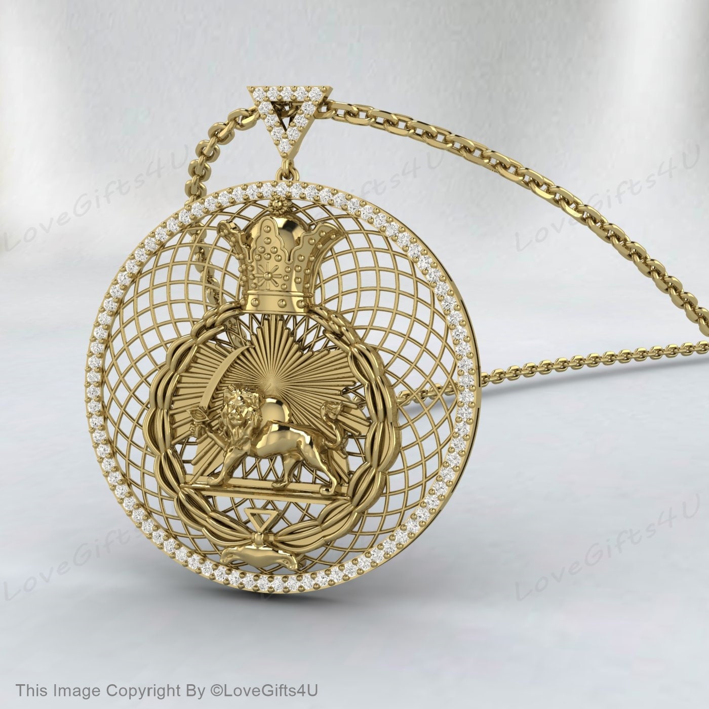 Loin and sun Pendant, Animal Necklace, Pahlavi dynasty pendant, 925 Sterling Silver pendent Persian Pahlavi Kingdom Leo Necklace