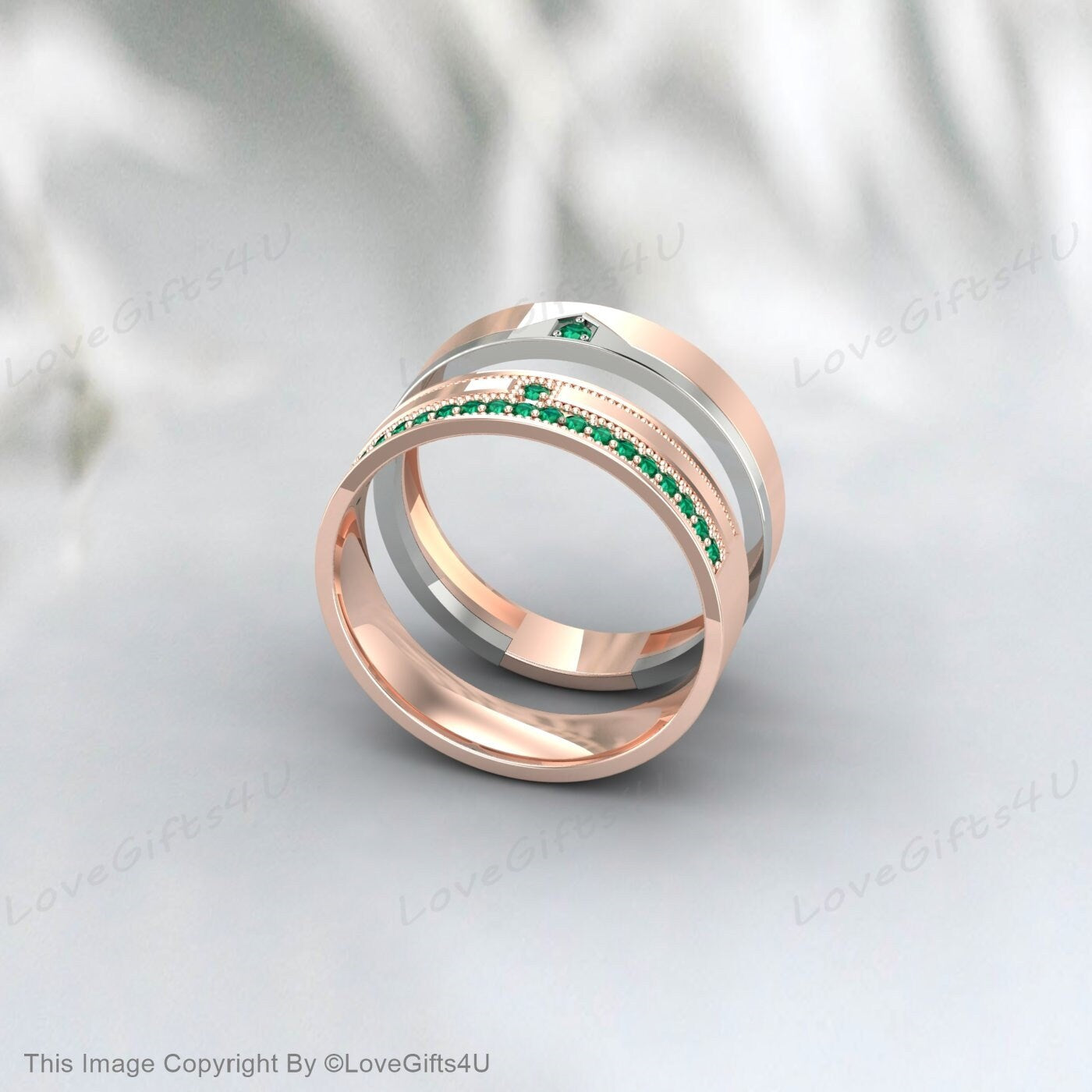 Green Emerald Couples Ring Set For Couples Wedding Bands His And Hers