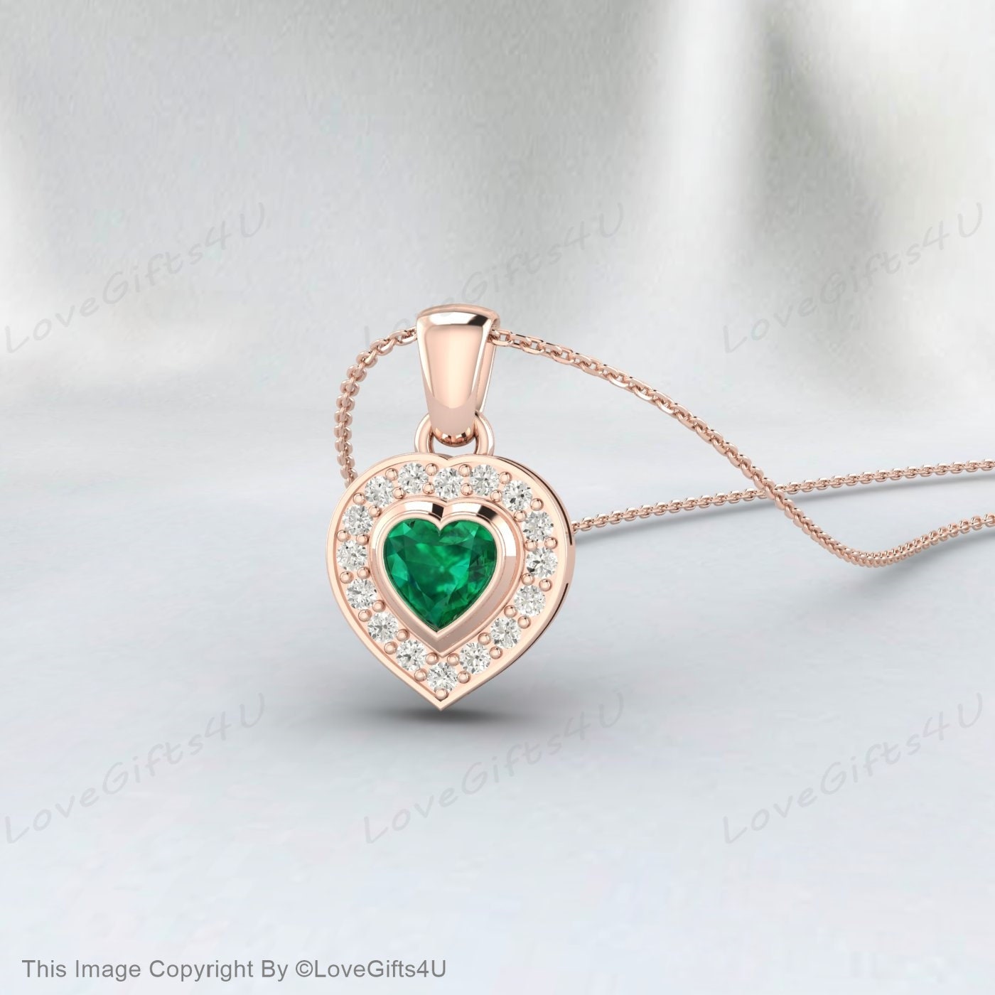 Heart shaped Emerald necklace, Heart cut Emerald pendant, Green Emerald Necklace, Green Heart Pendant, May Birthstone Gift
