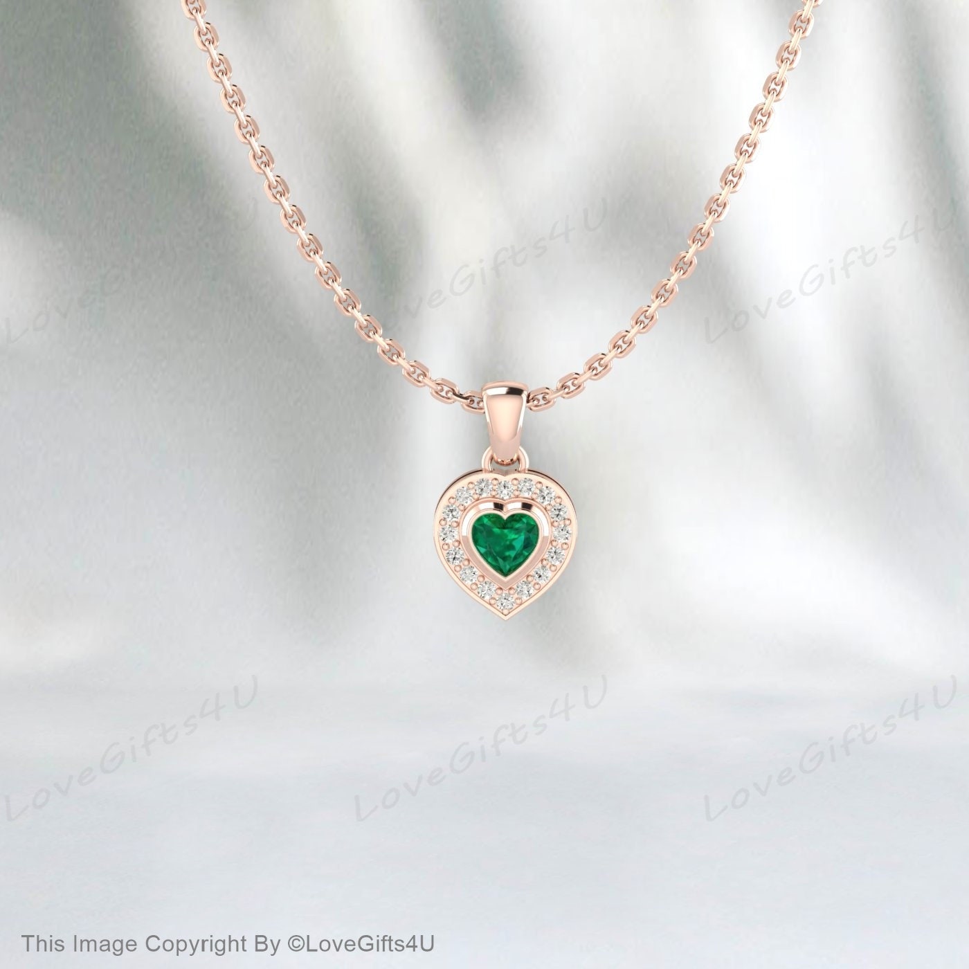 Heart shaped Emerald necklace, Heart cut Emerald pendant, Green Emerald Necklace, Green Heart Pendant, May Birthstone Gift