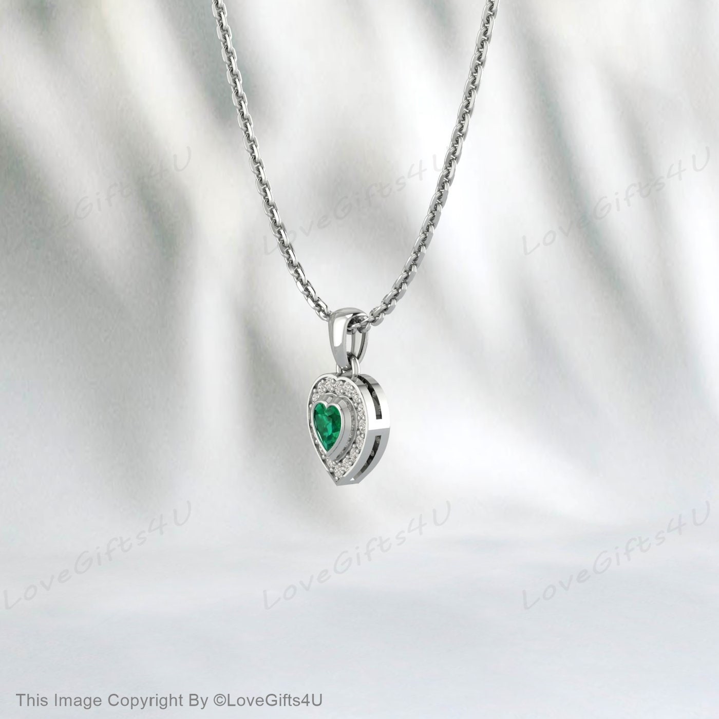 Heart shaped Emerald necklace, Heart cut Emerald pendant, Green Emerald Necklace, Green Heart Pendant, May Birthstone Gift