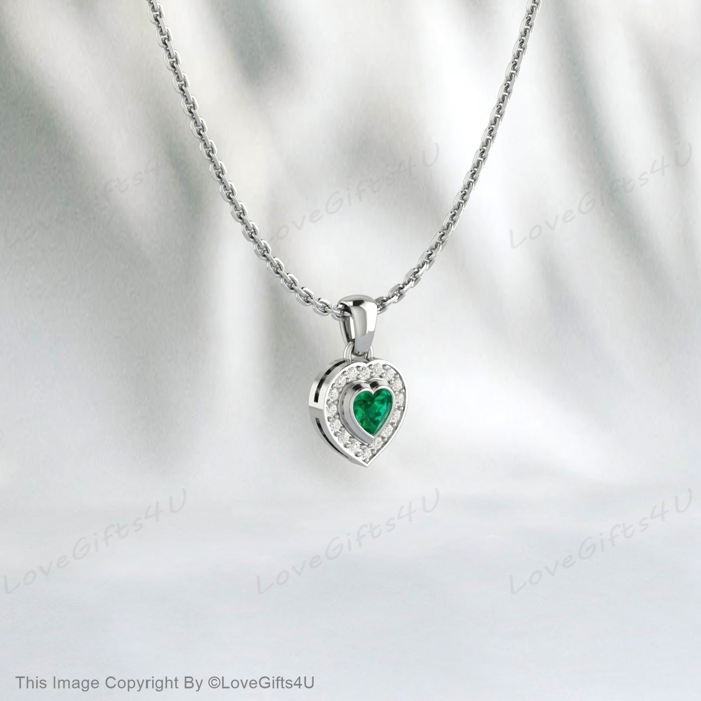 Heart shaped Emerald necklace, Heart cut Emerald pendant, Green Emerald Necklace, Green Heart Pendant, May Birthstone Gift