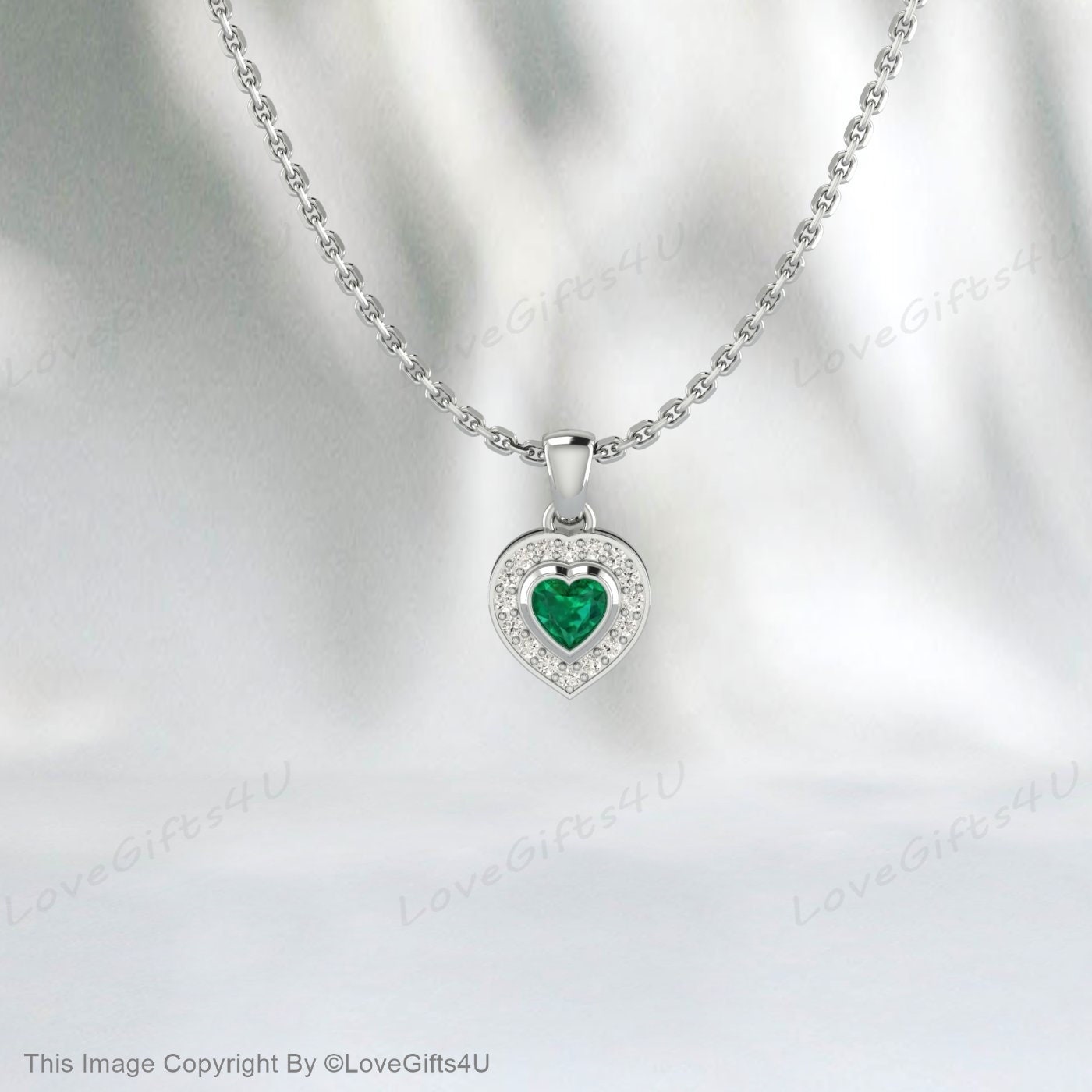 Heart shaped Emerald necklace, Heart cut Emerald pendant, Green Emerald Necklace, Green Heart Pendant, May Birthstone Gift