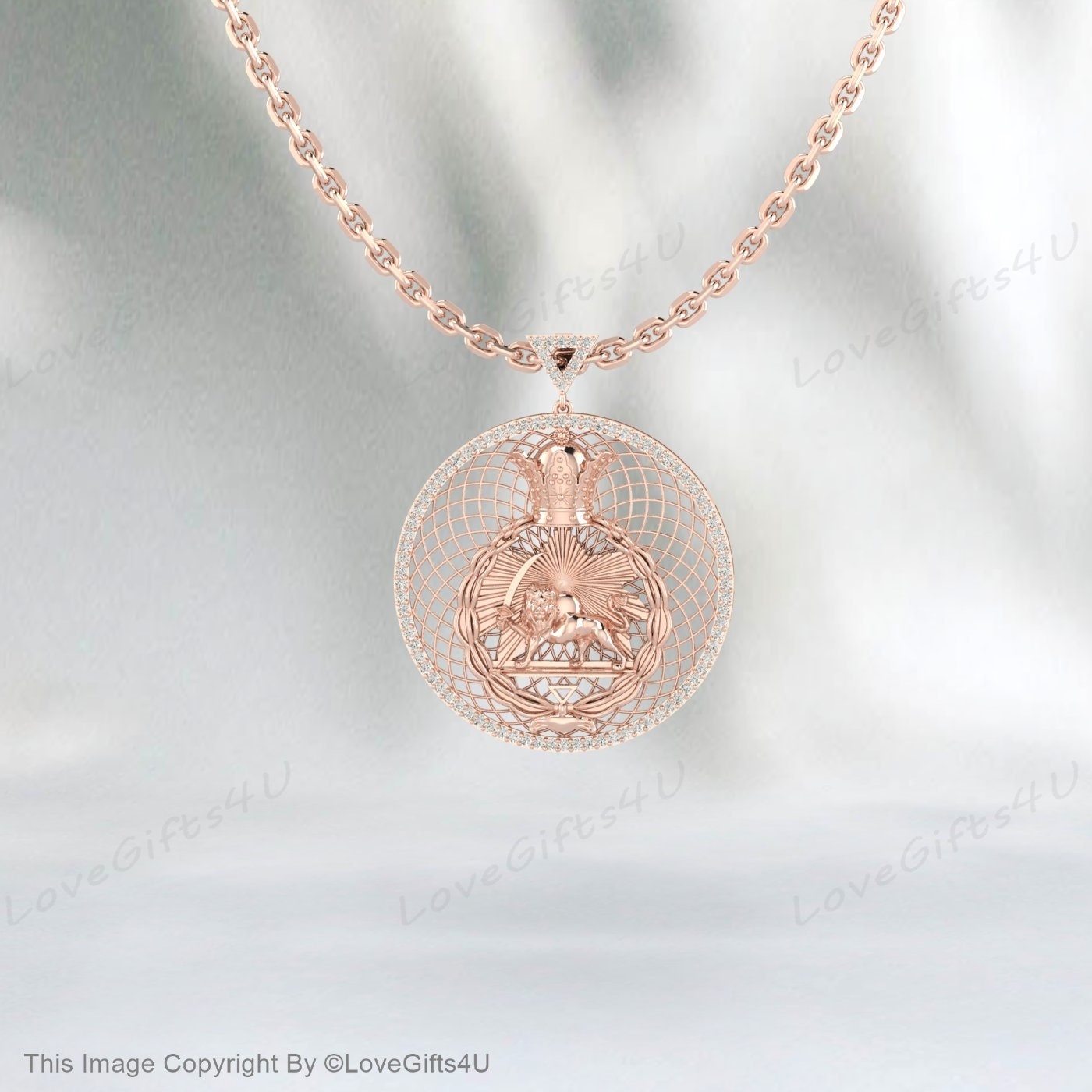 Loin and sun Pendant, Animal Necklace, Pahlavi dynasty pendant, 925 Sterling Silver pendent Persian Pahlavi Kingdom Leo Necklace