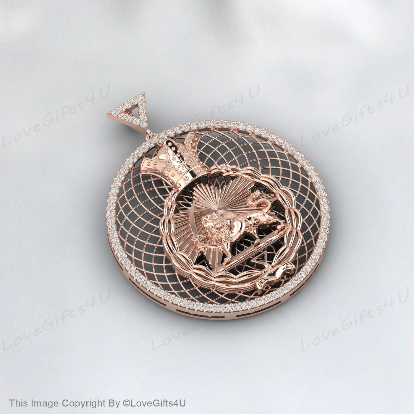 Loin and sun Pendant, Animal Necklace, Pahlavi dynasty pendant, 925 Sterling Silver pendent Persian Pahlavi Kingdom Leo Necklace
