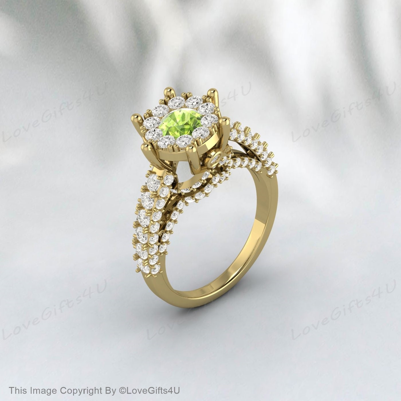 Round Peridot Engagement Ring Moissanite Ring Bridal Anniversary Ring