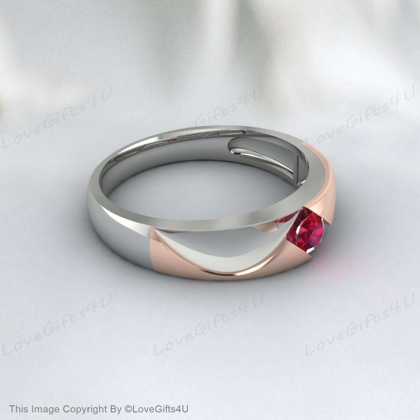 Two Tone Ruby Engagement Rings For Couples Promise Ring Gift For Her