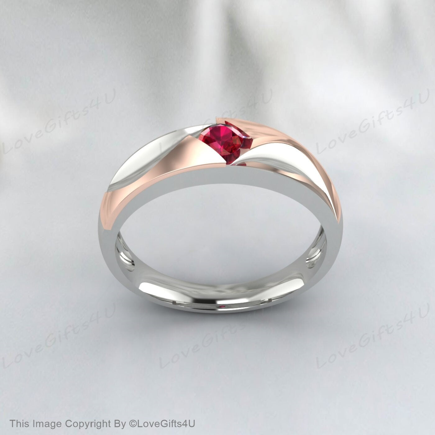 Two Tone Ruby Engagement Rings For Couples Promise Ring Gift For Her