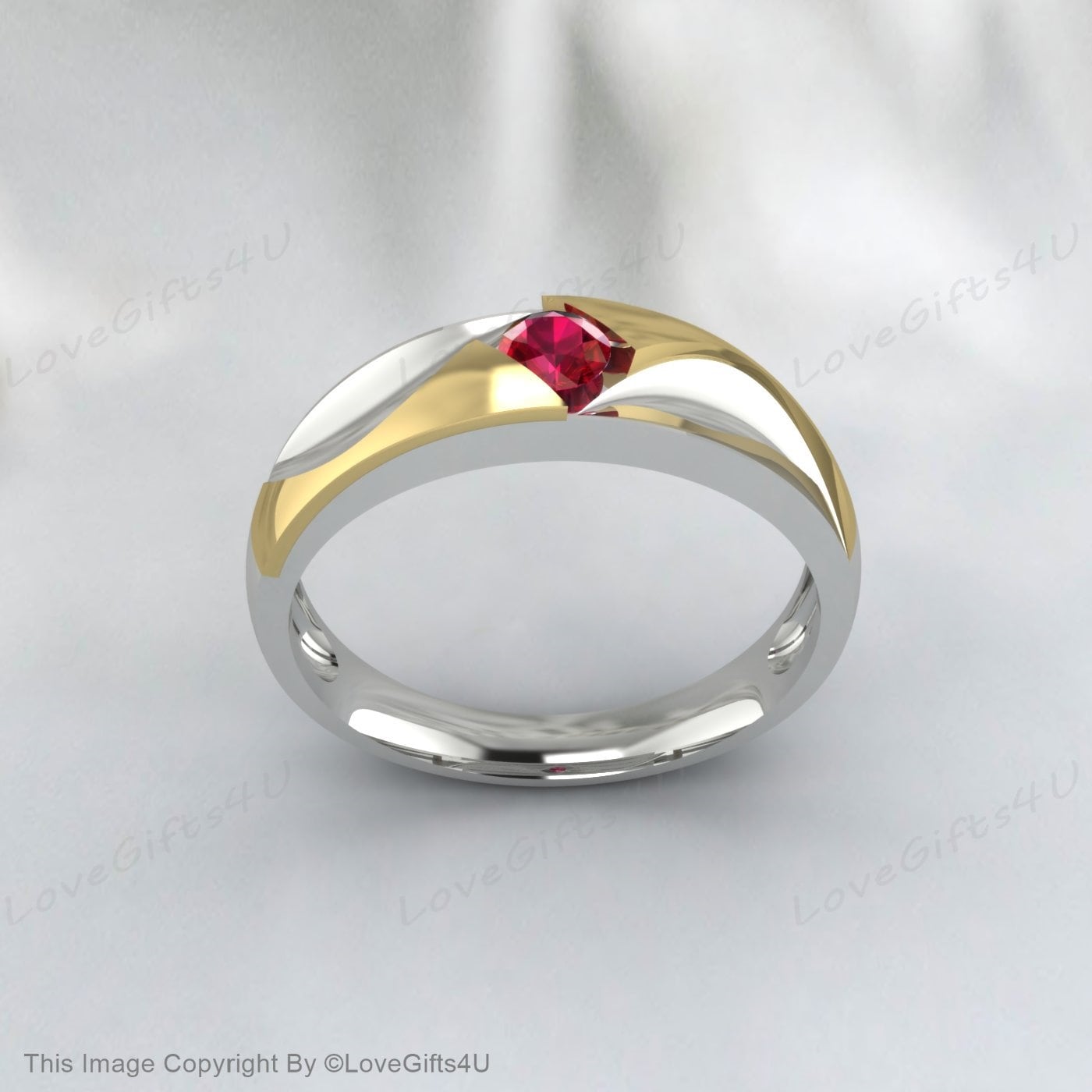 Two Tone Ruby Engagement Rings For Couples Promise Ring Gift For Her