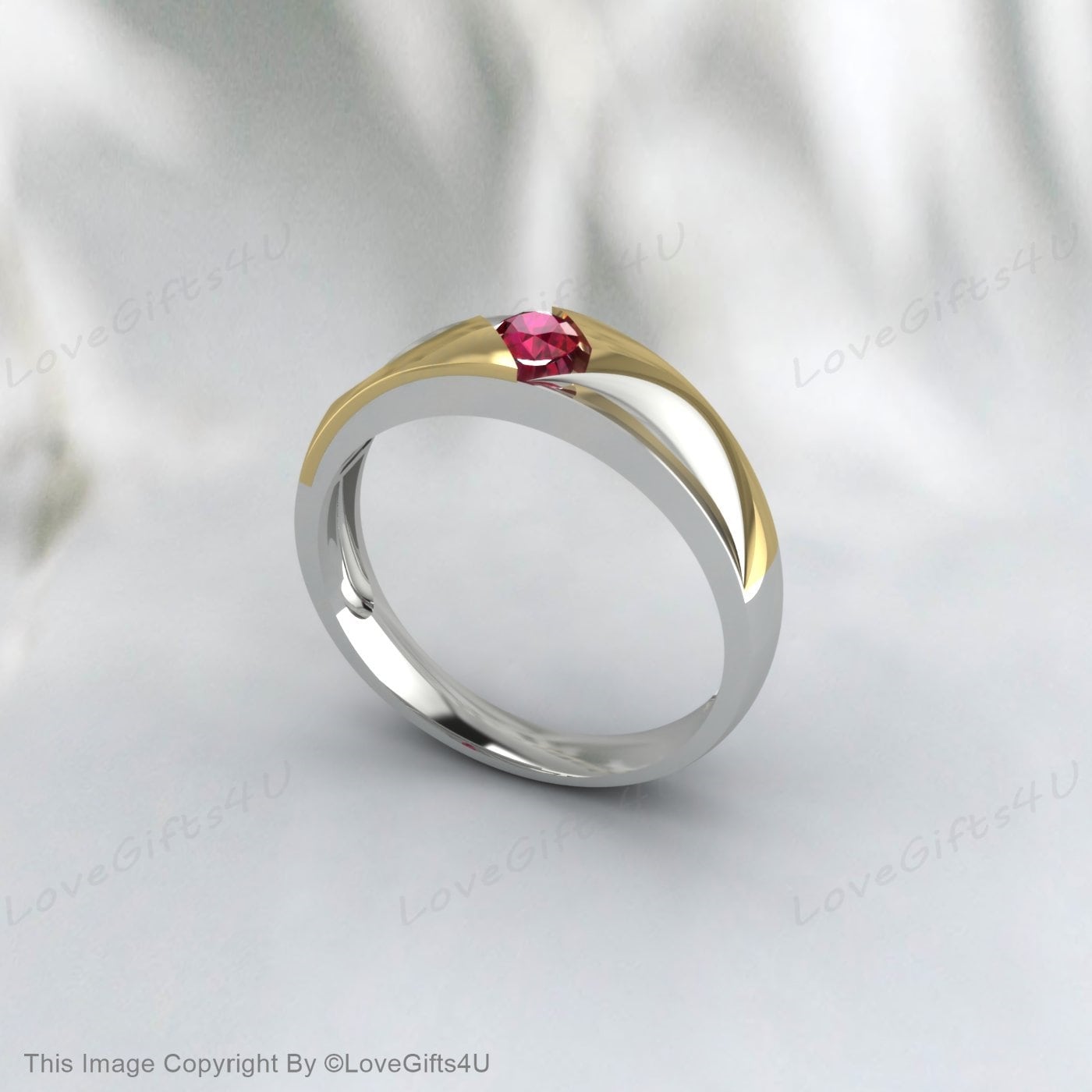 Two Tone Ruby Engagement Rings For Couples Promise Ring Gift For Her