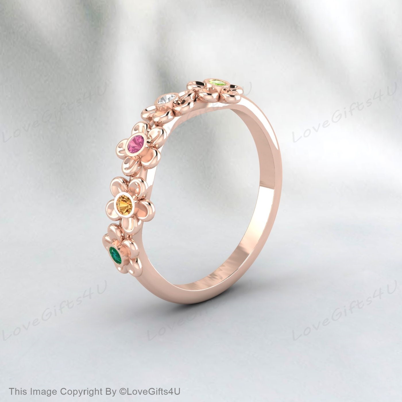 Flower Wedding Ring Emerald Citrine Tourmaline Moissanite Peridot Ban