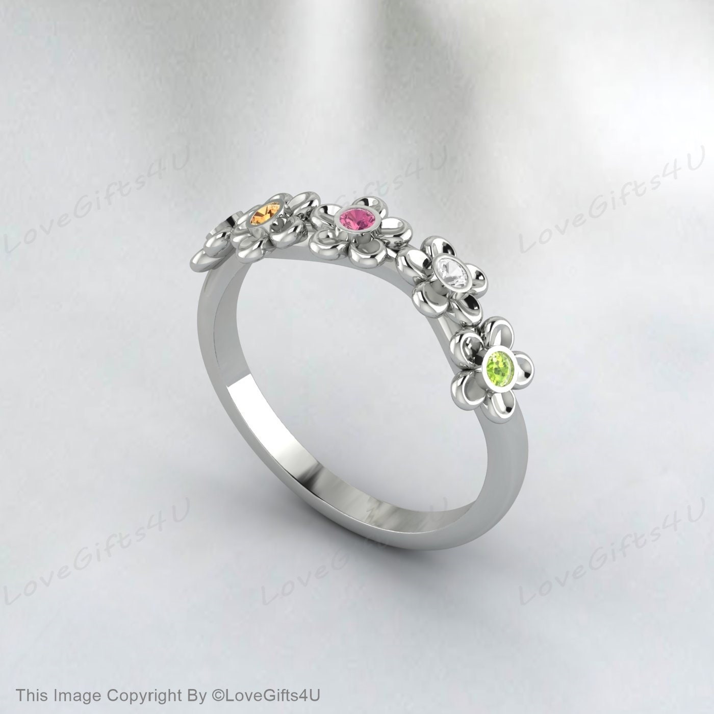 Flower Wedding Ring Emerald Citrine Tourmaline Moissanite Peridot Ban