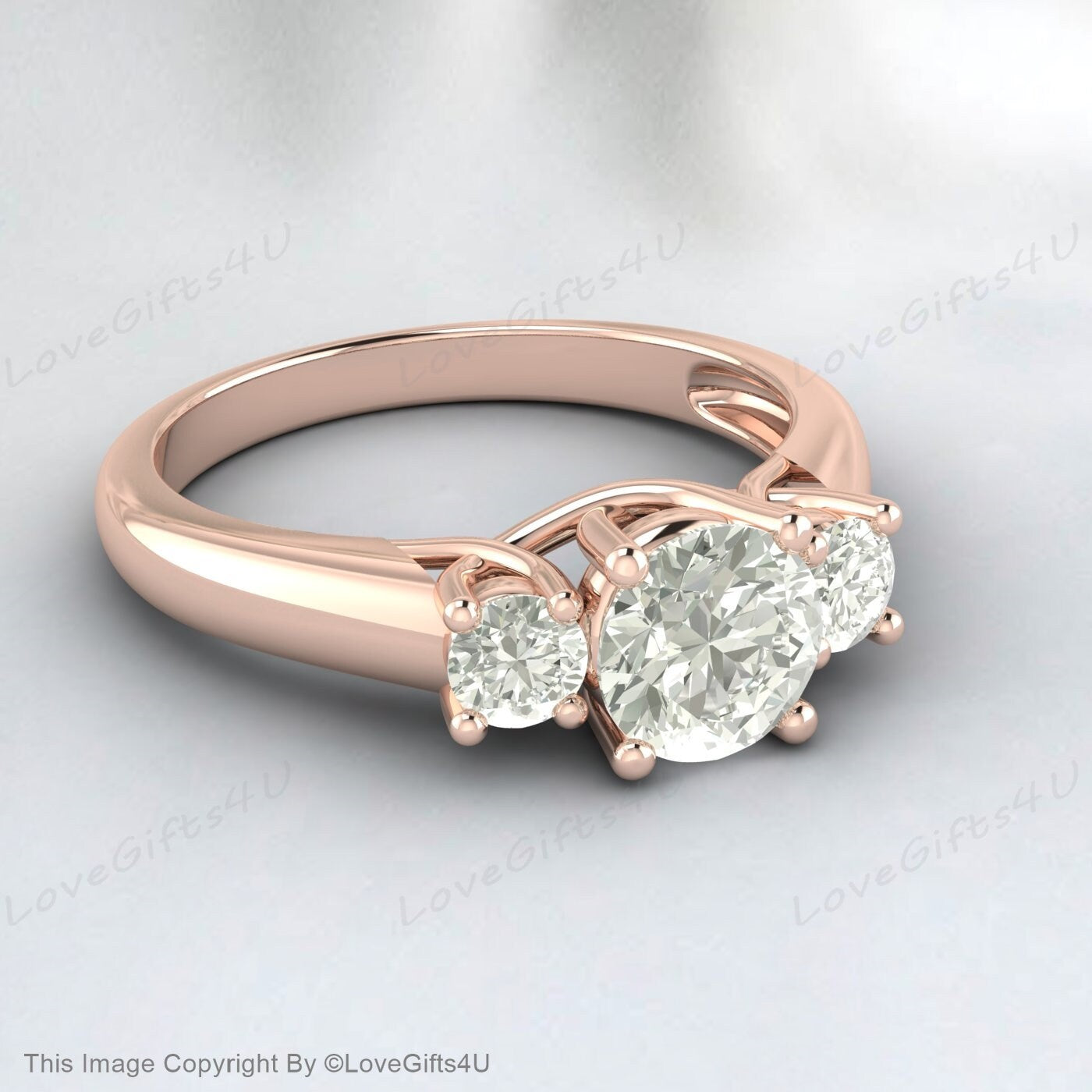 Three Stone Real Moissanite Halo Beautiful Silver Engagement Ring