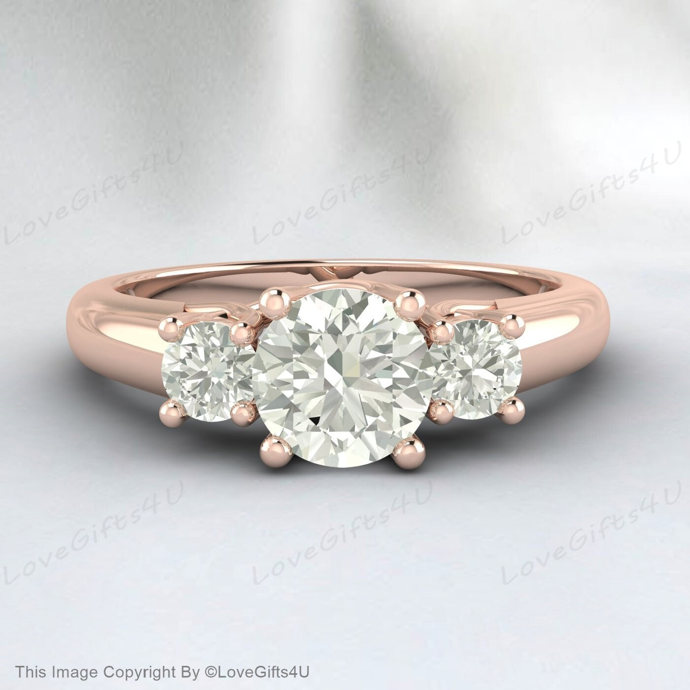 Three Stone Real Moissanite Halo Beautiful Silver Engagement Ring