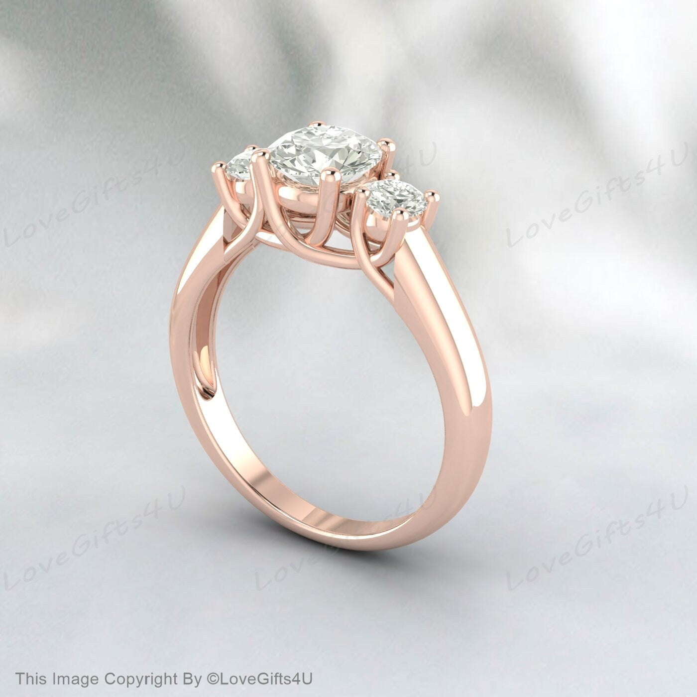 Three Stone Real Moissanite Halo Beautiful Silver Engagement Ring