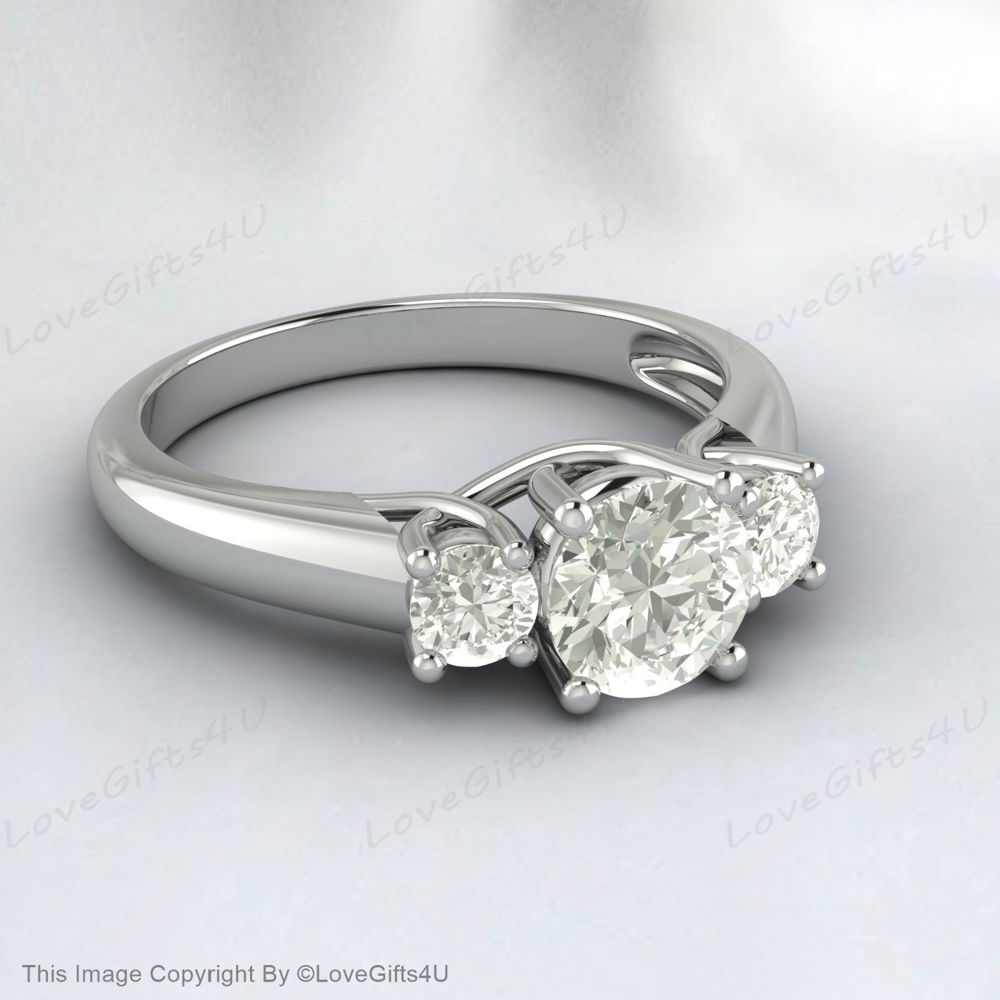 Three Stone Real Moissanite Halo Beautiful Silver Engagement Ring