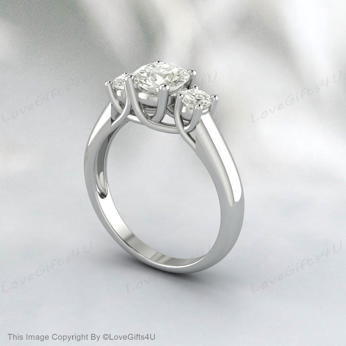 Three Stone Real Moissanite Halo Beautiful Silver Engagement Ring